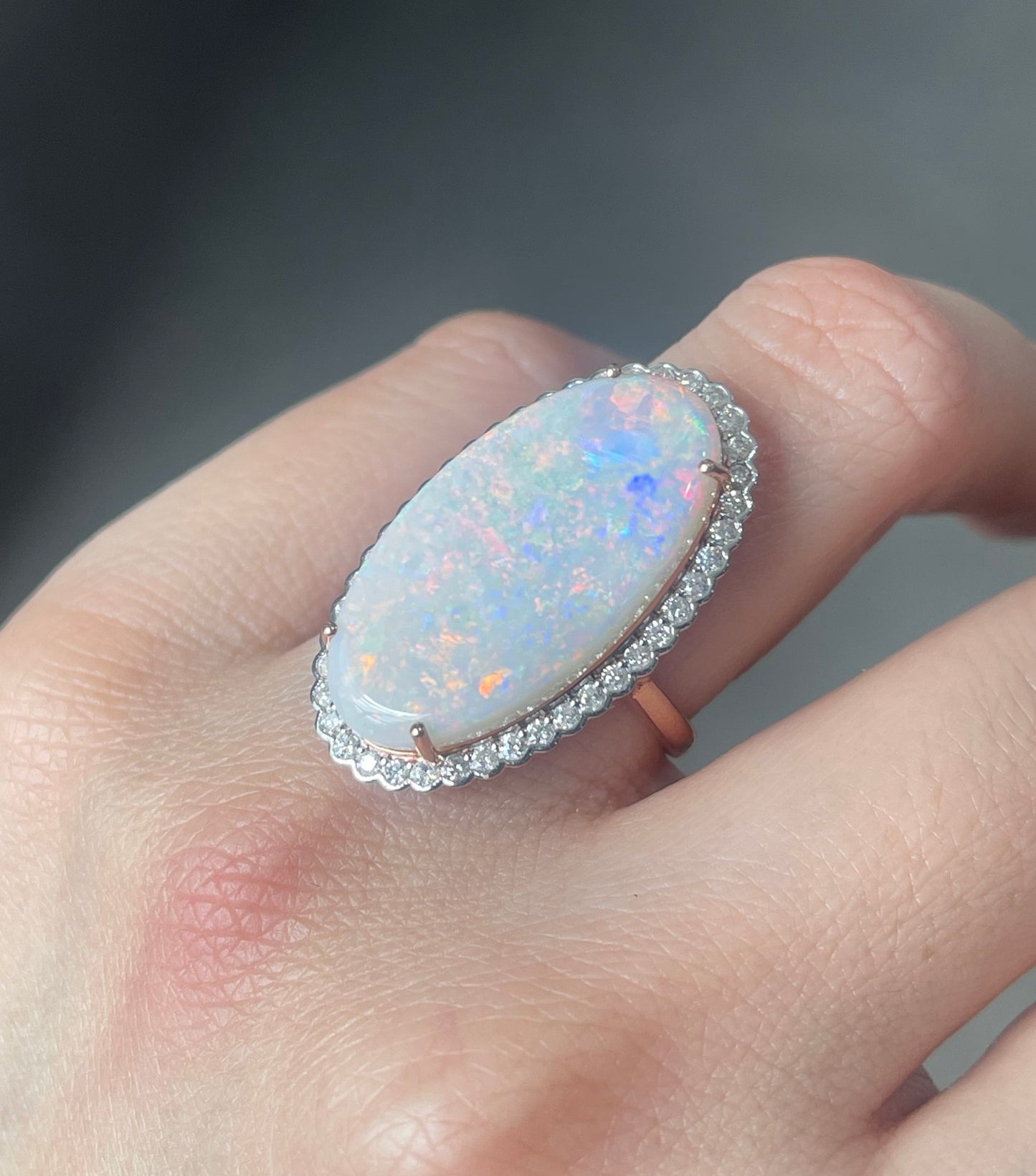 12.87ct Natural Solid Australian Opal Diamond Ring in 14ct Rose Gold