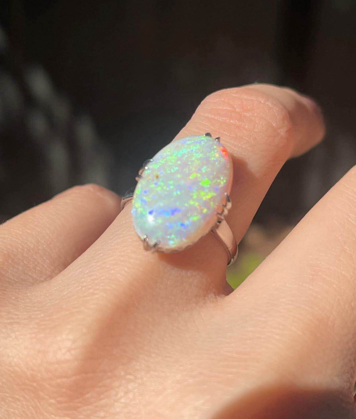 Contemporary 900 Platinum natural solid Australian opal ring