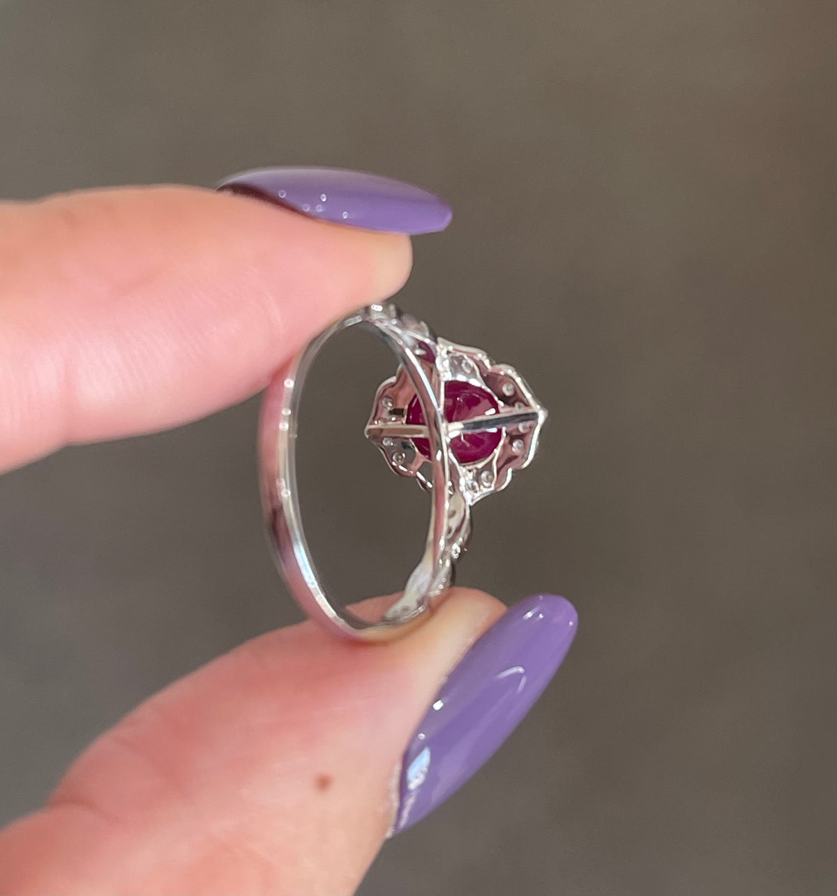 Art Deco Inspired Natural Ruby Diamond Ring In 14ct White Gold