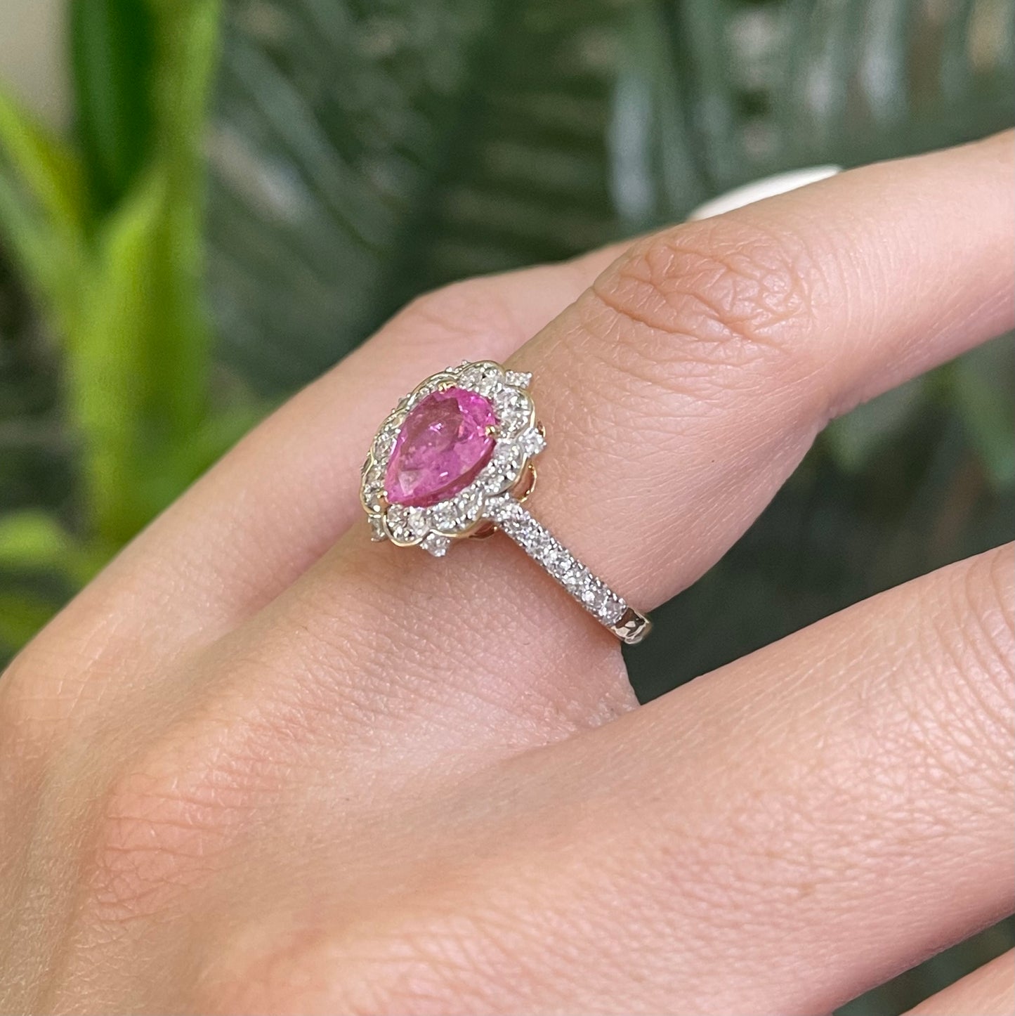 Antique Style Natural Pink Sapphire Diamond Ring In 14ct Yellow Gold