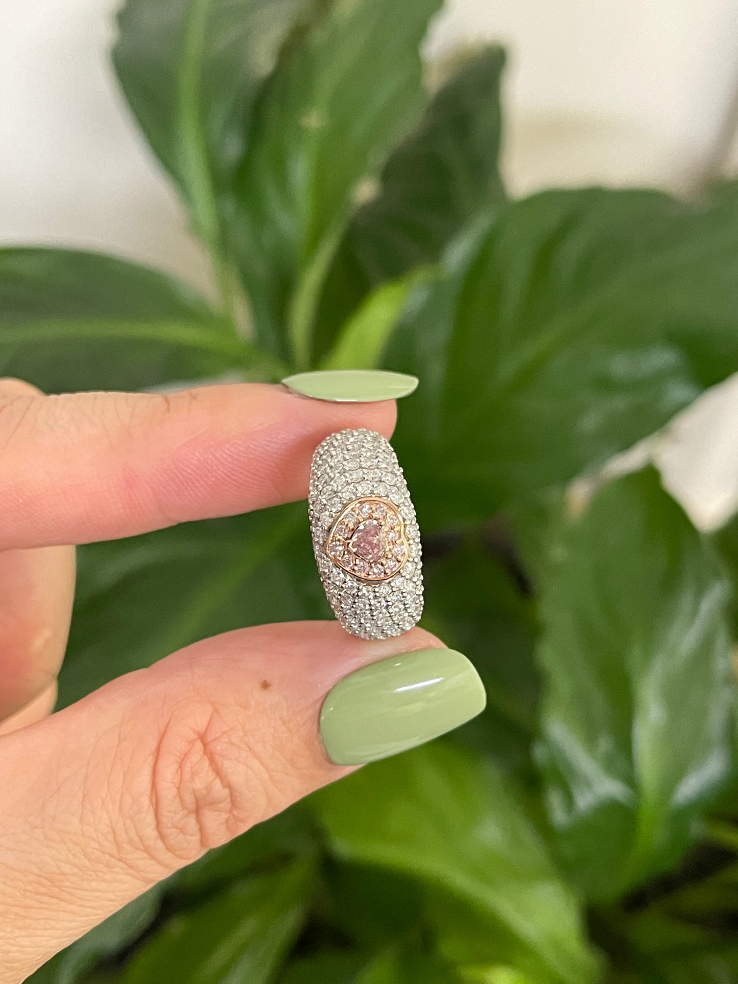Natural Light Pink Diamond & White Diamond Love Heart Ring In 14ct Rose & White Gold