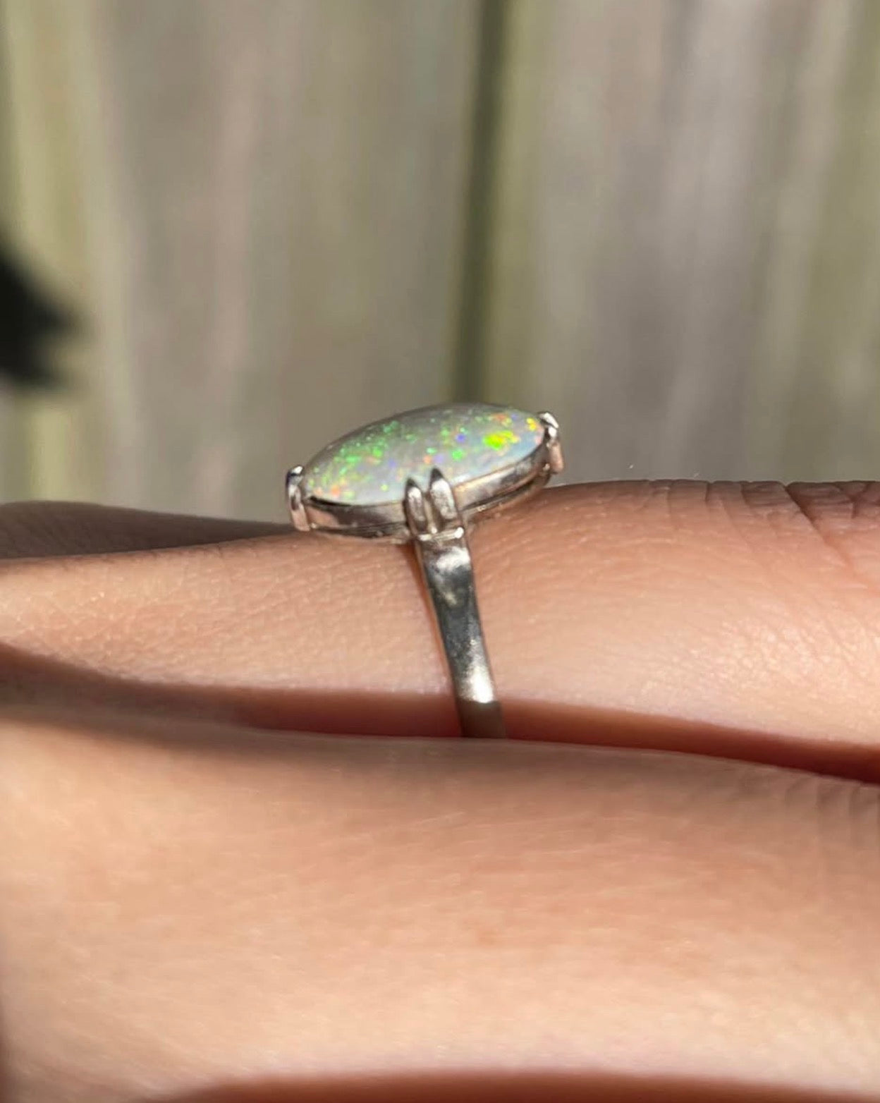 Mid Century 1950s Solid Australian Opal Ring In 14ct White Gold
