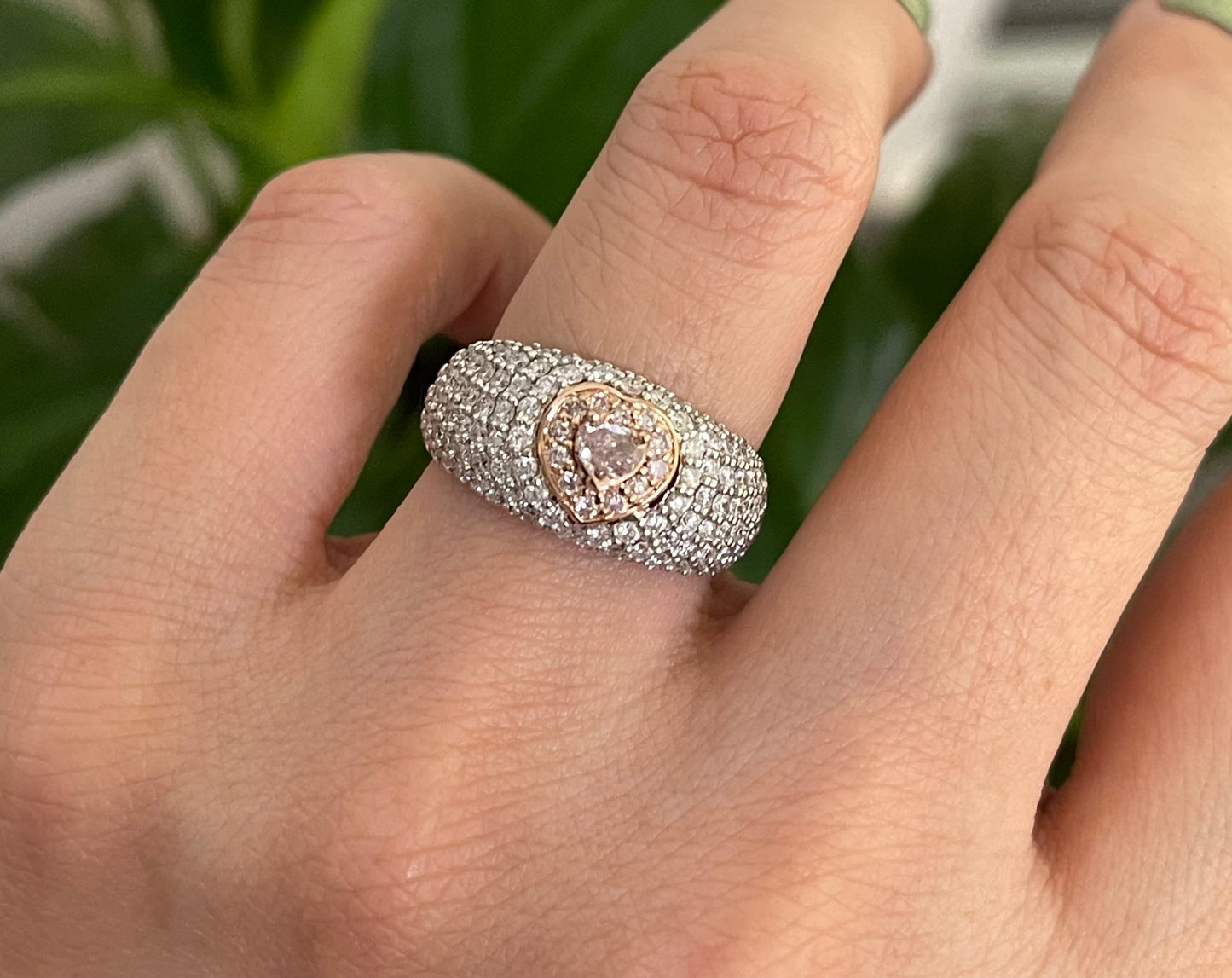 Natural Light Pink Diamond & White Diamond Love Heart Ring In 14ct Rose & White Gold