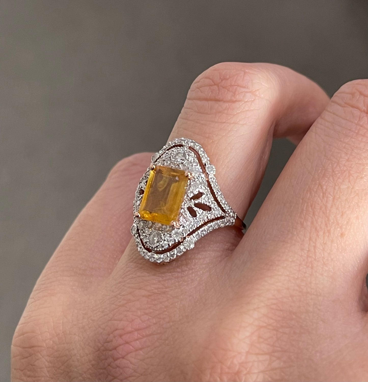 Vintage Style Natural Yellow Sapphire Diamond Ring In 14ct Rose Gold