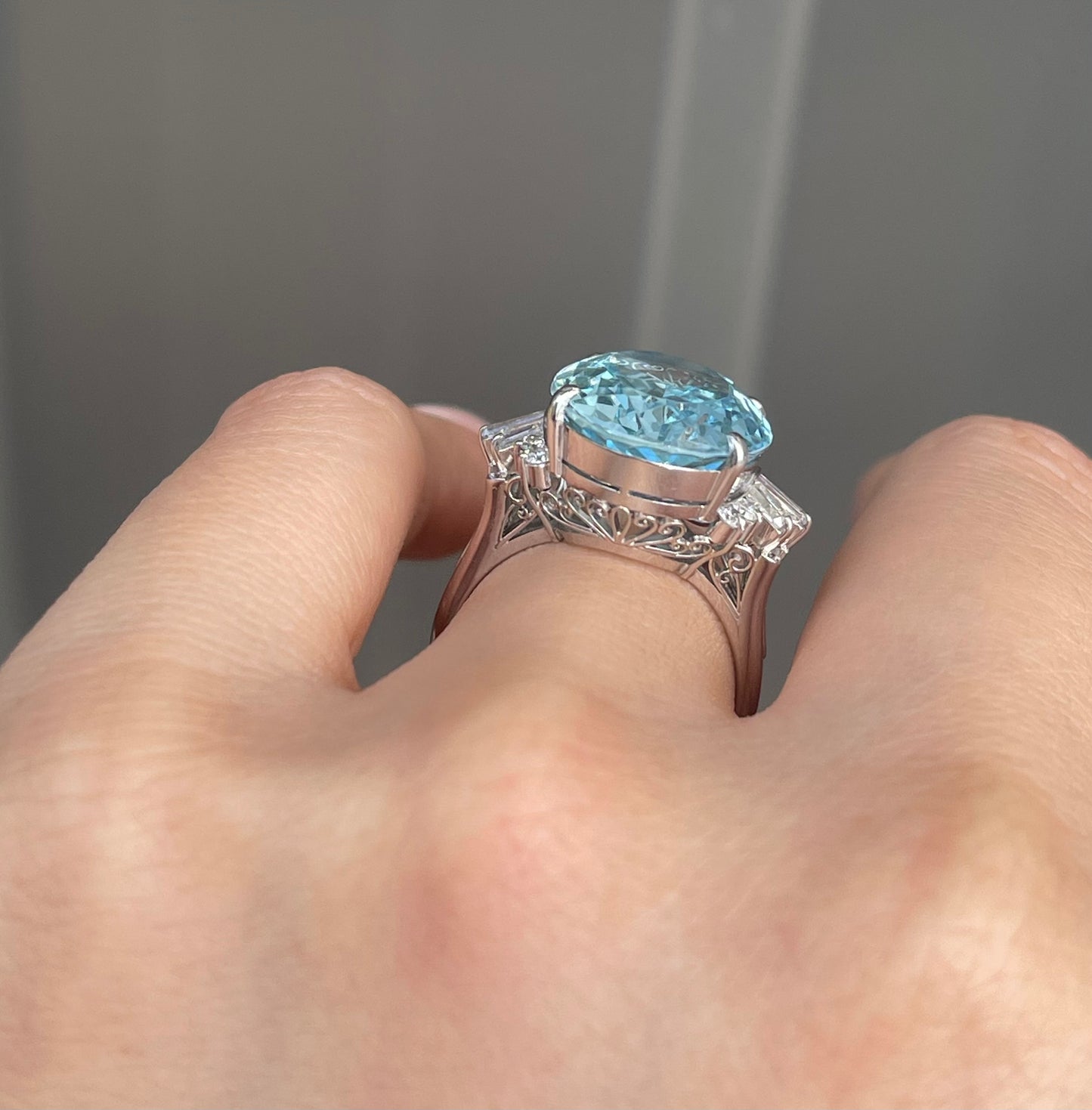 Handmade 12.16ct Natural Aquamarine Diamond Ring In Heavy 900 Platinum