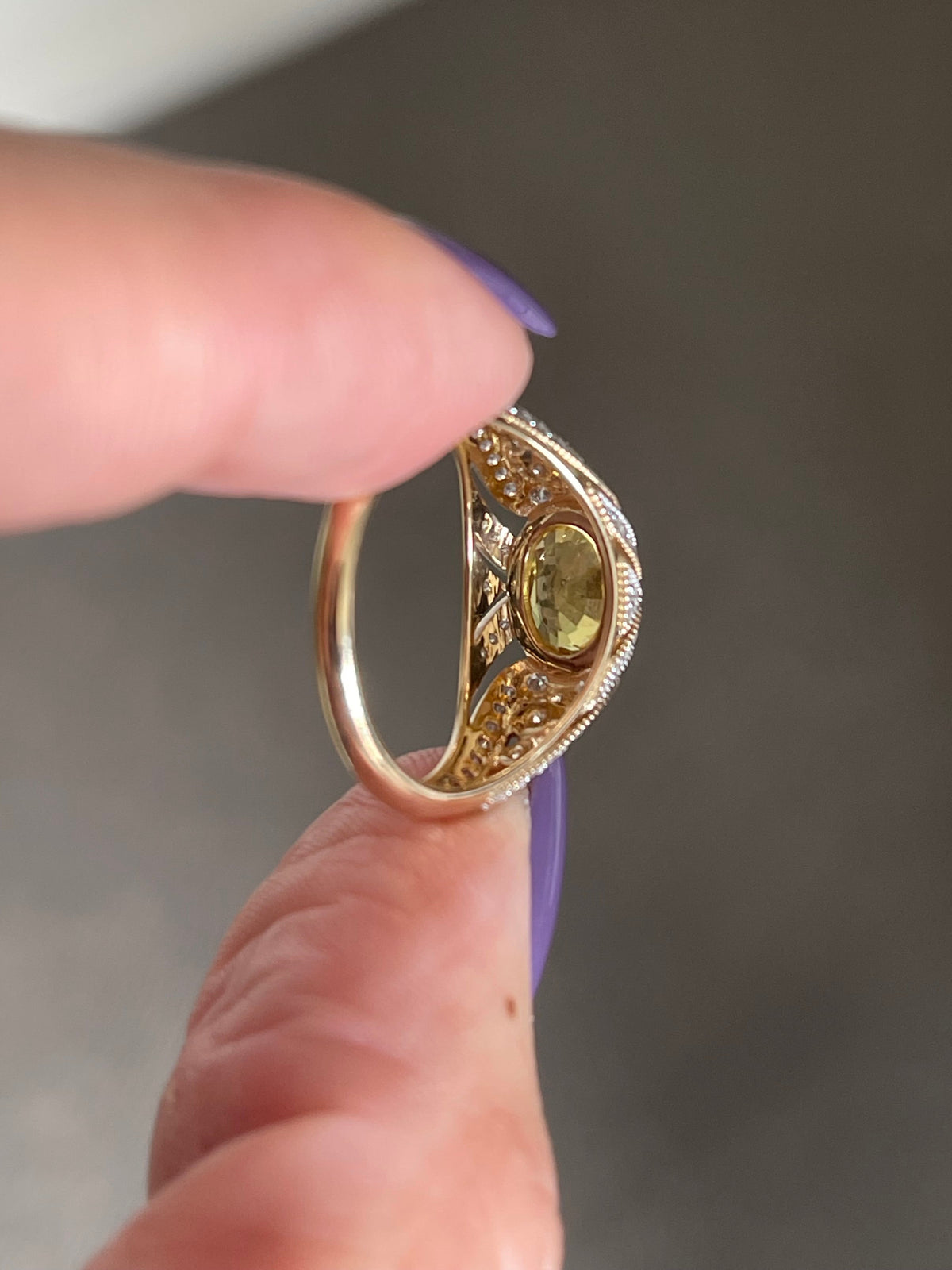 Art Deco Inspired Natural Yellow Sapphire Diamond Ring In 14ct Yellow Gold