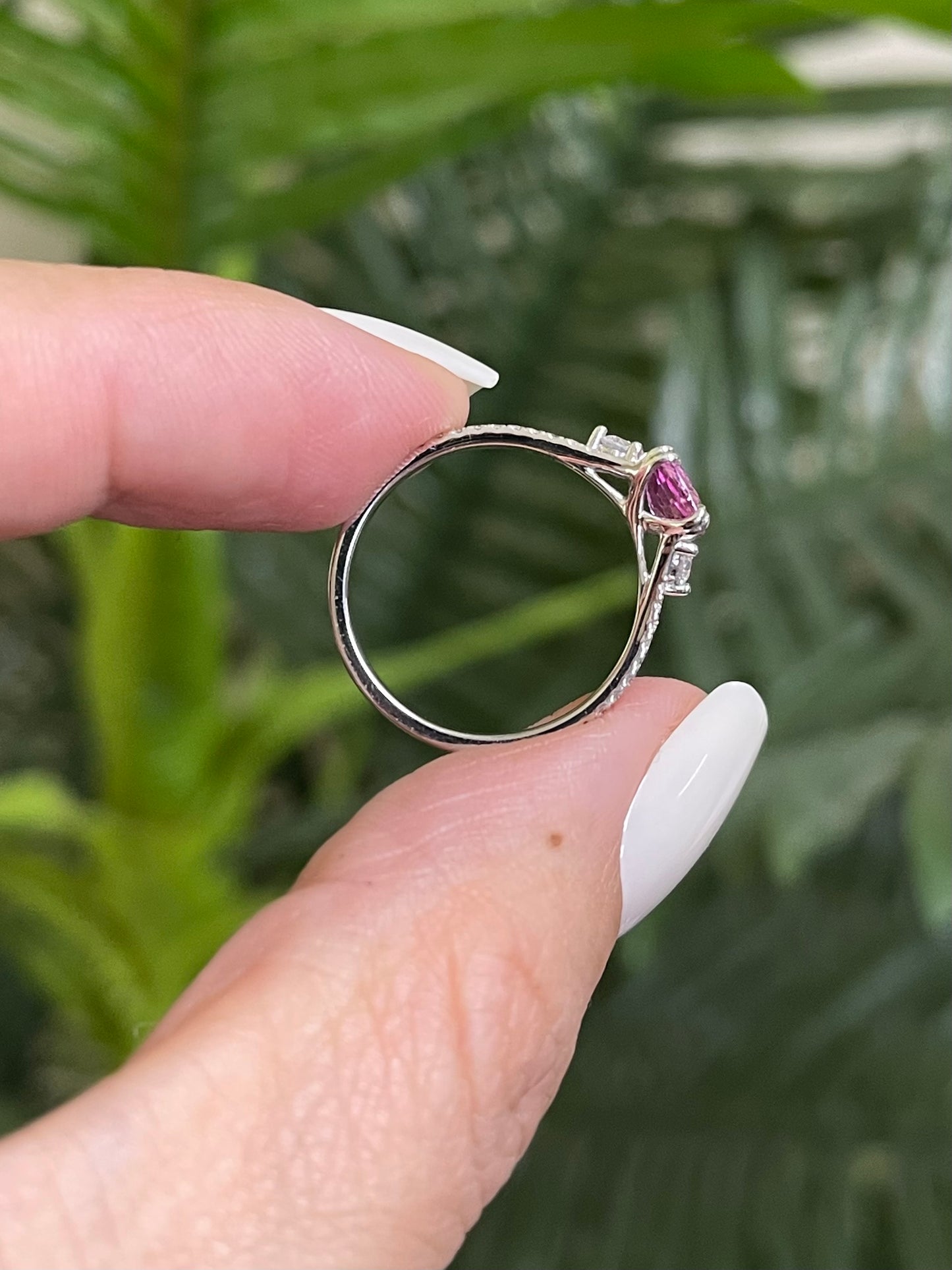 Natural Pink Sapphire Diamond Ring In 14ct White Gold