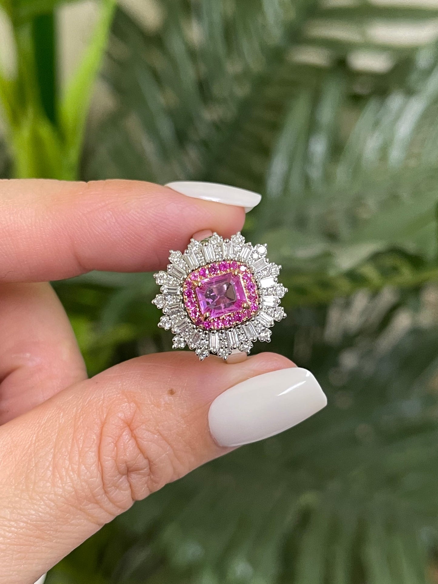 Natural Pink Sapphire & Diamond Ring In 14ct White Gold & Rose Gold