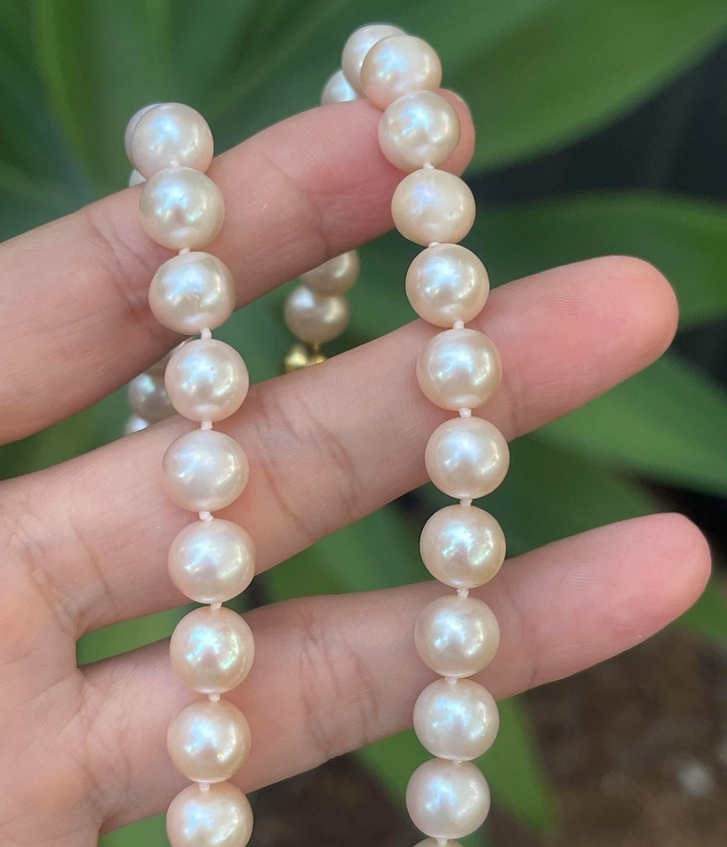 Vintage 9ct yellow gold genuine pink pearl necklace