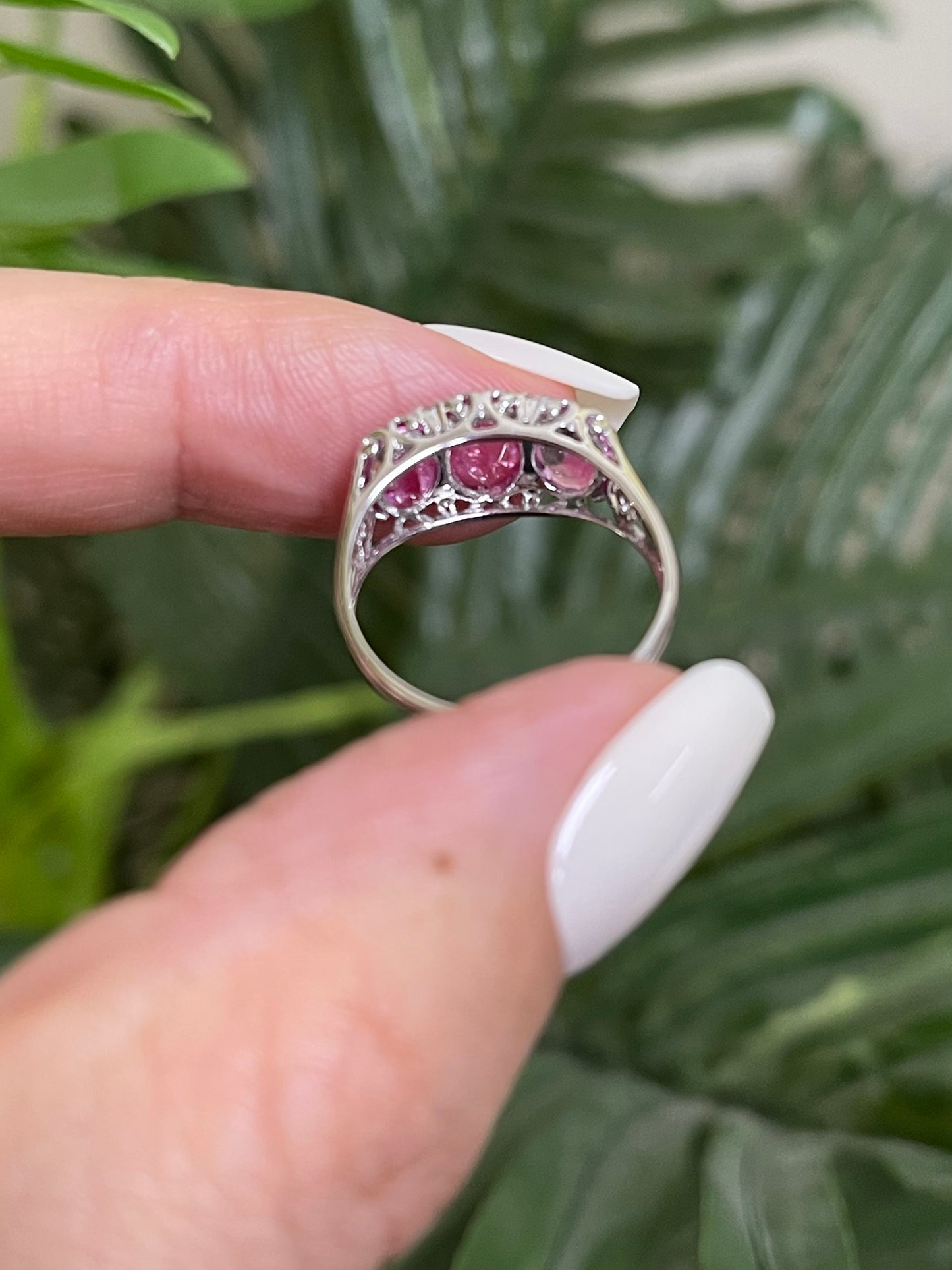 2.62ct Pink Sapphire Diamond Trilogy Ring In 14ct White Gold