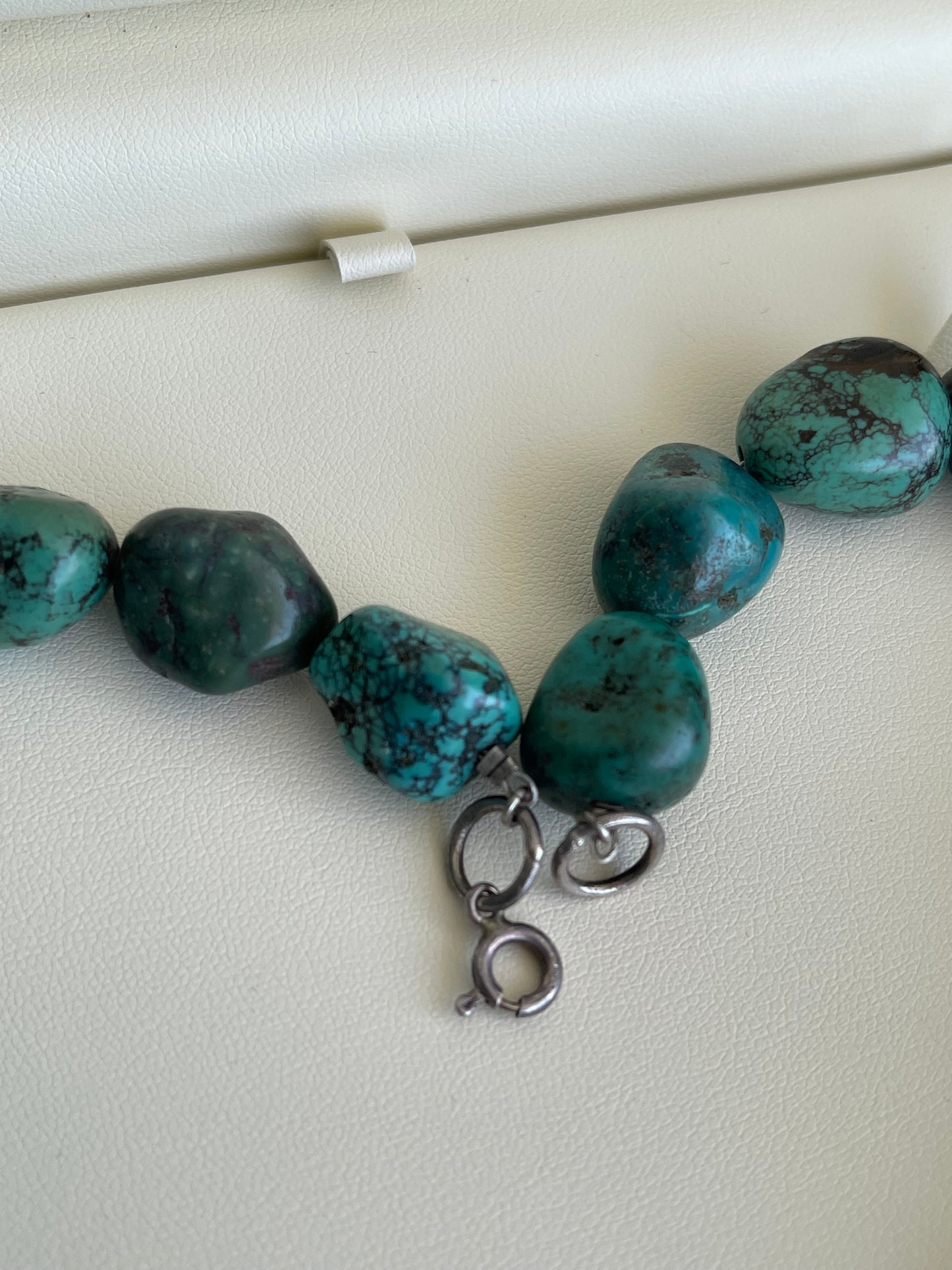 Vintage all natural large turquoise bead necklace With 925 Sterling Silver Clasp
