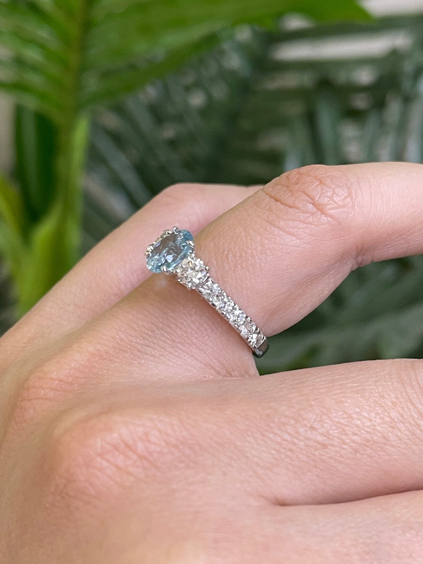 Natural Aquamarine & Diamond Ring In 14ct White Gold