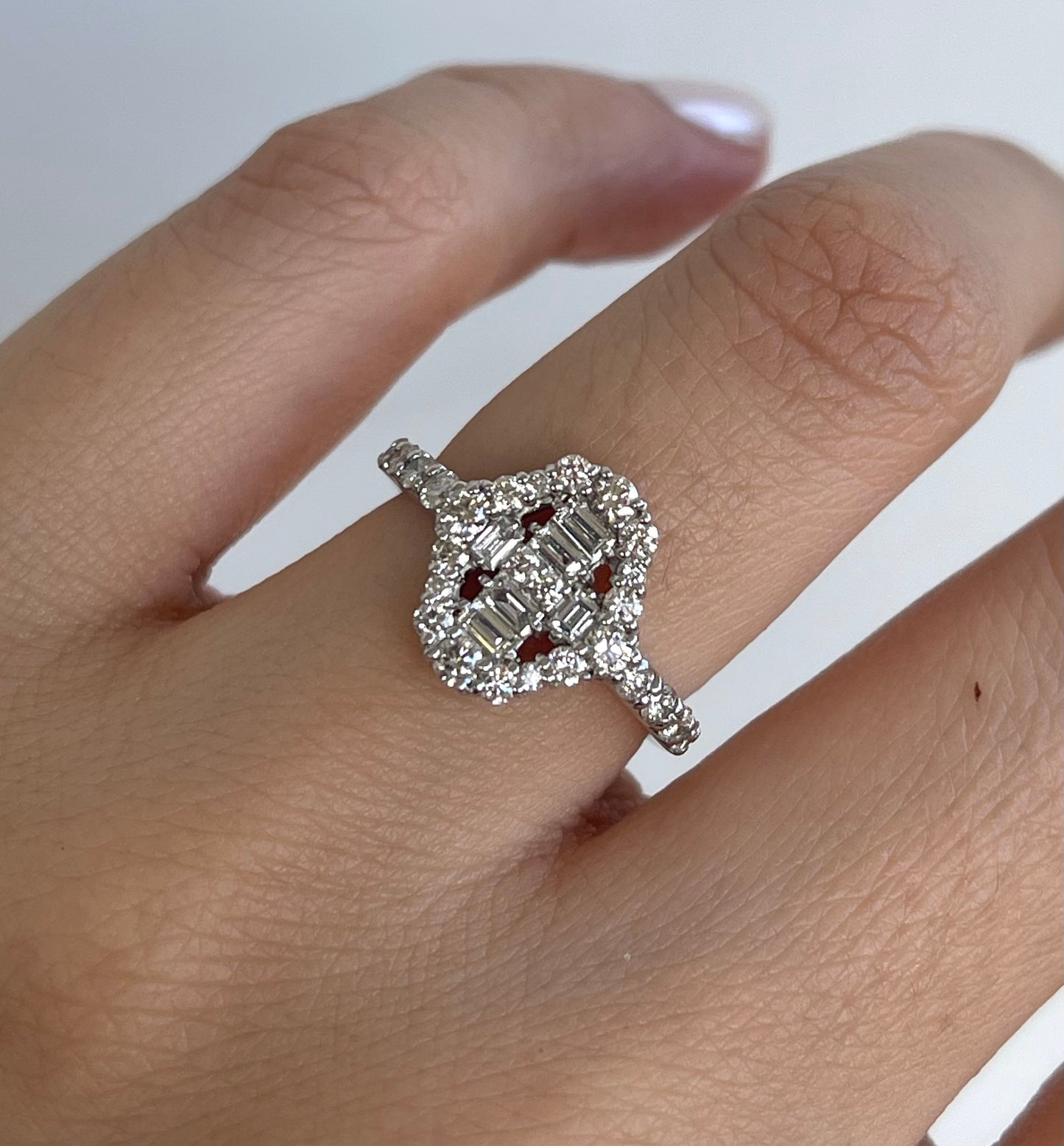 Art deco style 900 platinum 0.75ct natural diamond ring