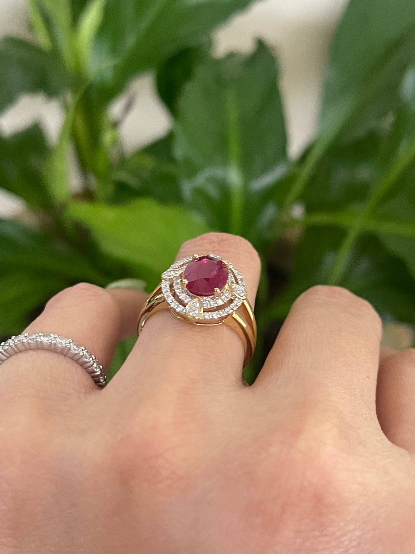 Art Deco Style 1.94ct Natural Ruby Diamond Ring In 14ct Yellow Gold