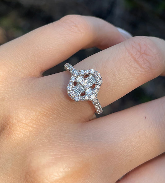 Art deco style 900 platinum 0.75ct natural diamond ring