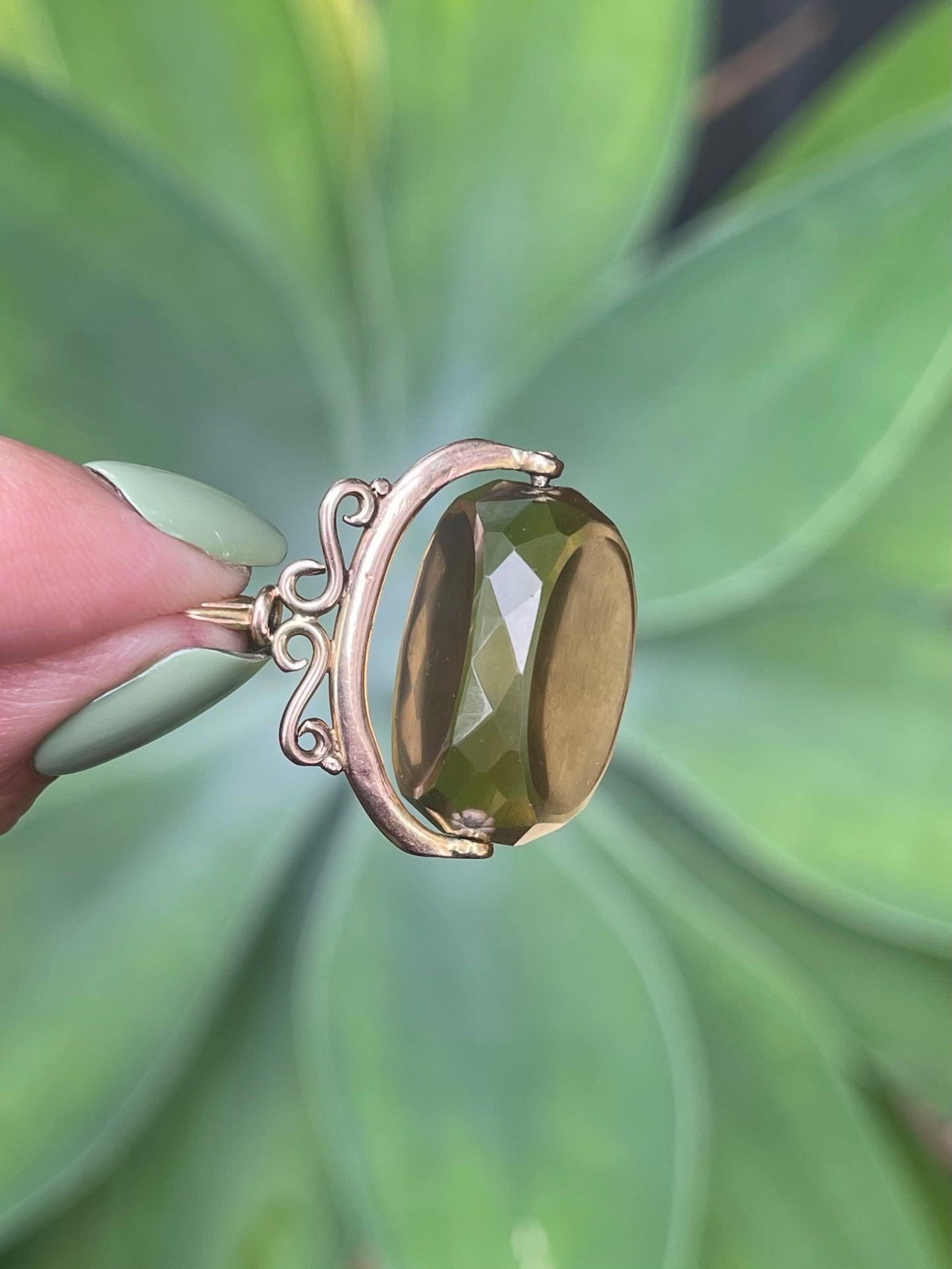 Antique 1852 Birmingham Citrine Spinner Pendant In 9ct Pink Gold