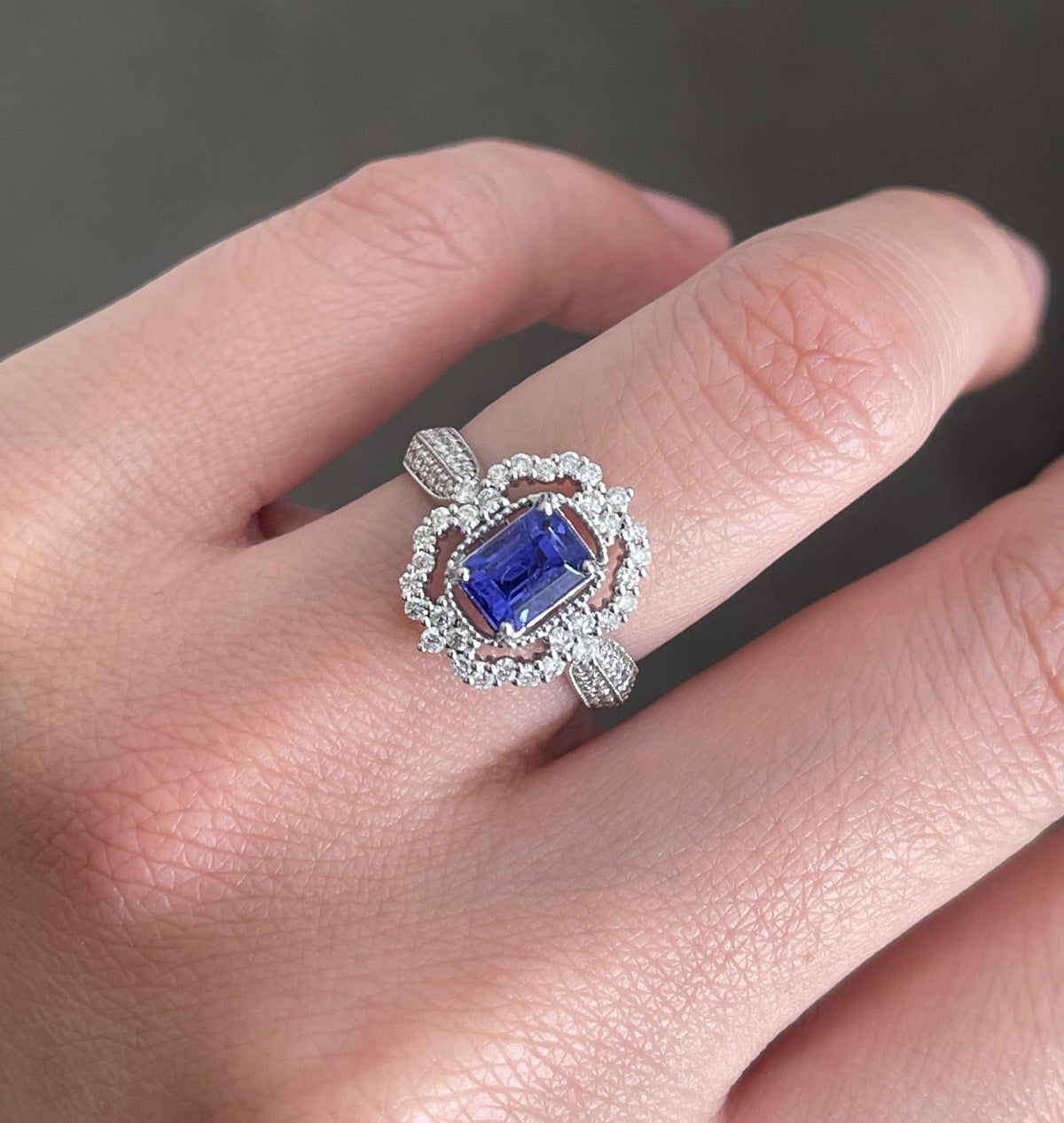 Natural Tanzanite Diamond Ring In 14ct White Gold