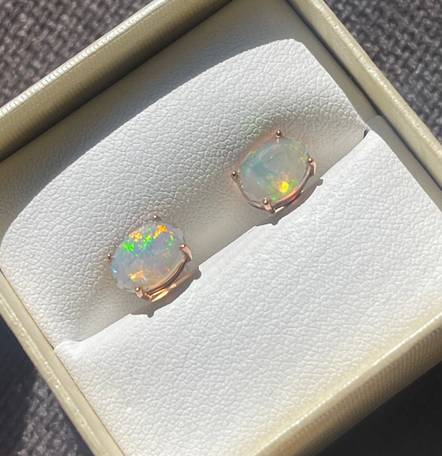 S.E. Custom 2ct Australian Crystal Opal earrings In 9ct Rose Gold