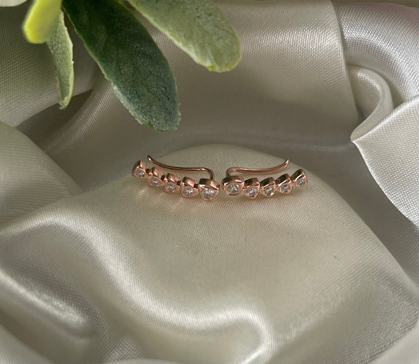 Natural Diamond Ear Climber Earrings In 9ct Rose Gold