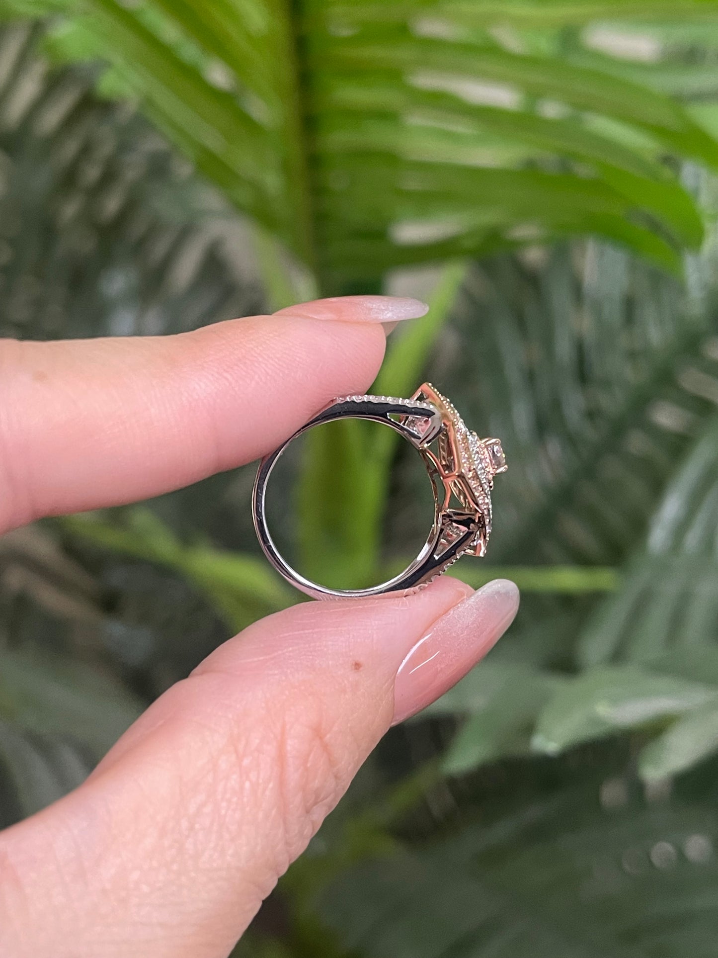 Natural Pink Diamond Flower Ring In 14ct Rose Gold & White Gold