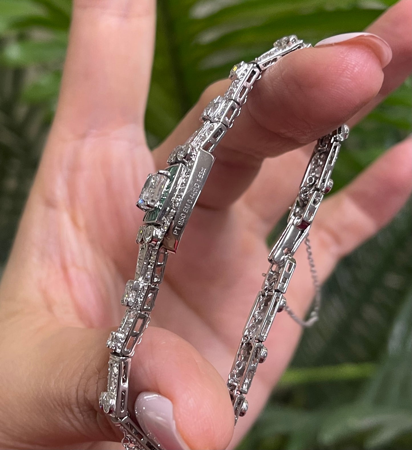 One Of A Kind Antique Conversion 4.5ct Natural Mix Cut Diamond & Emerald Bracelet In 950 Platinum