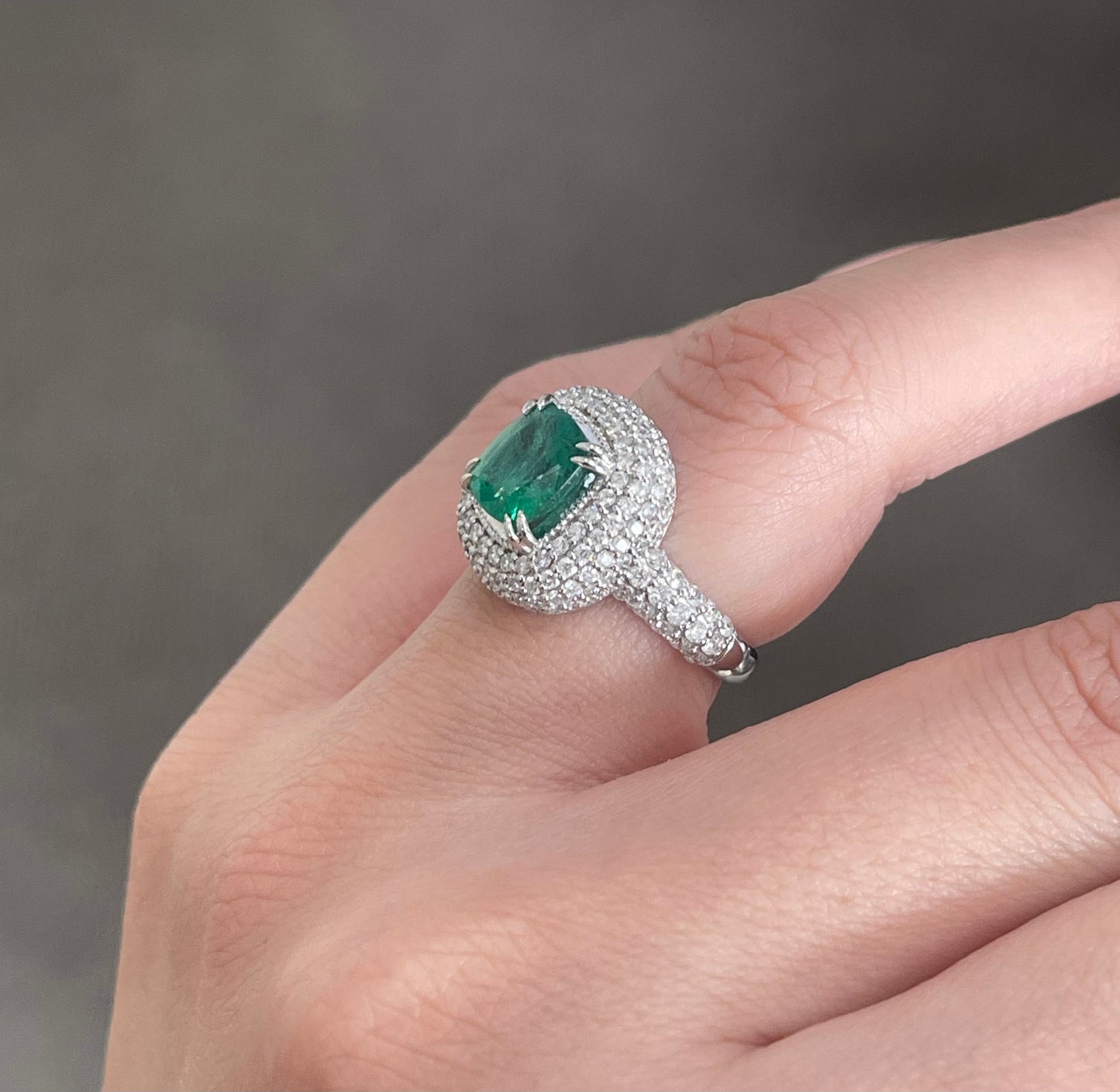 Natural Emerald Diamond Ring in 14ct White Gold