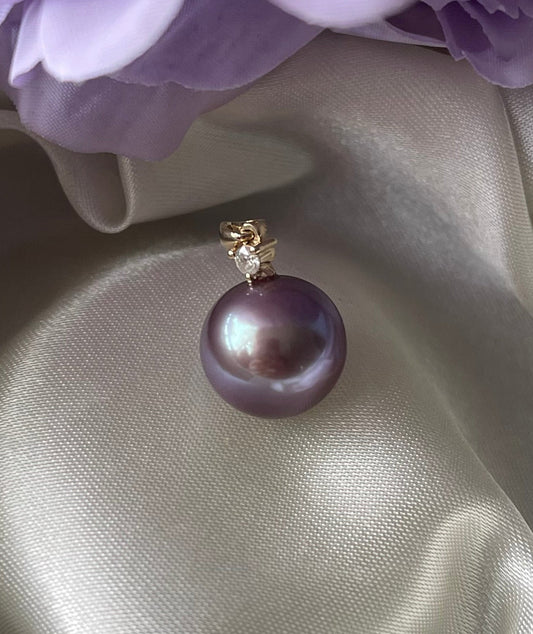 Lavender Edison Pearl & Diamond Pendant in 9ct Yellow Gold