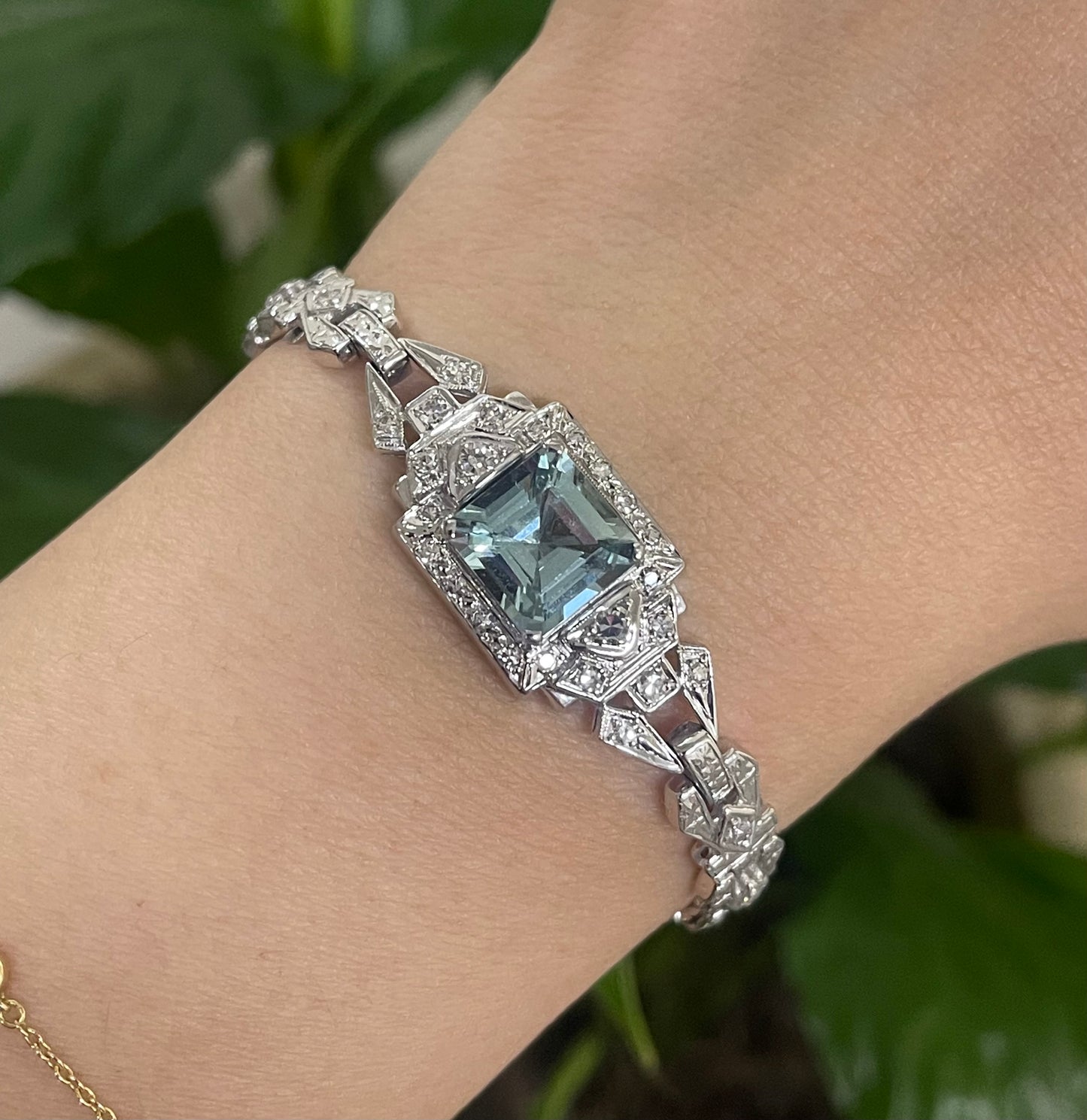 One Of A Kind Antique Conversion 3.75ct Natural aquamarine Diamond Bracelet In 14ct White Gold