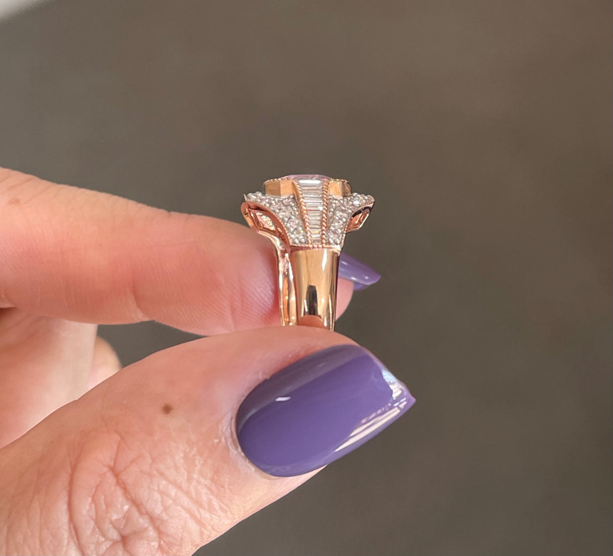 Art Deco Style Natural Pink Ceylon Sapphire Diamond Ring In 14ct Rose Gold