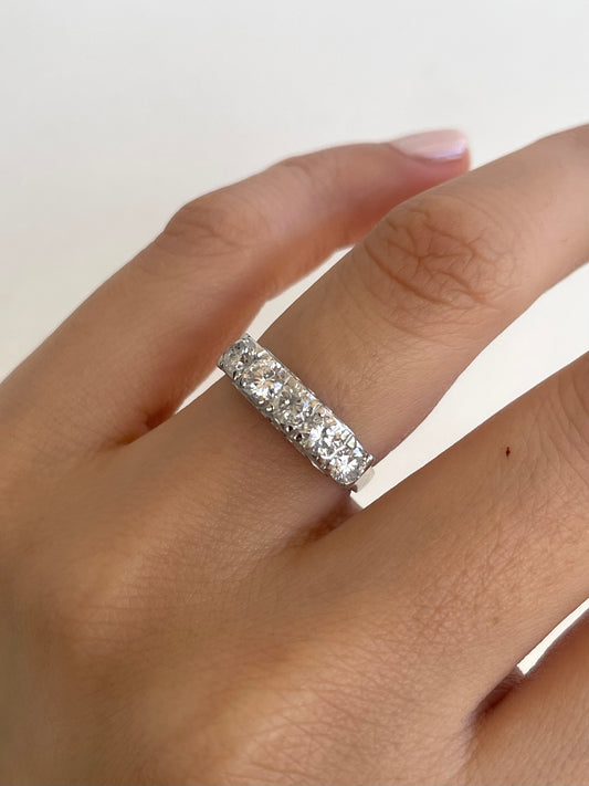 Platinum 1ct natural diamond 5 stone ring in vintage bridge filigree style