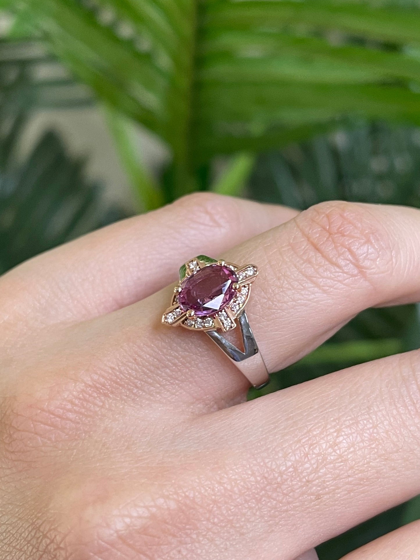 Art Deco Style Natural Pink Diamond Pink Sapphire Ring In 14ct Rose Gold & White Gold
