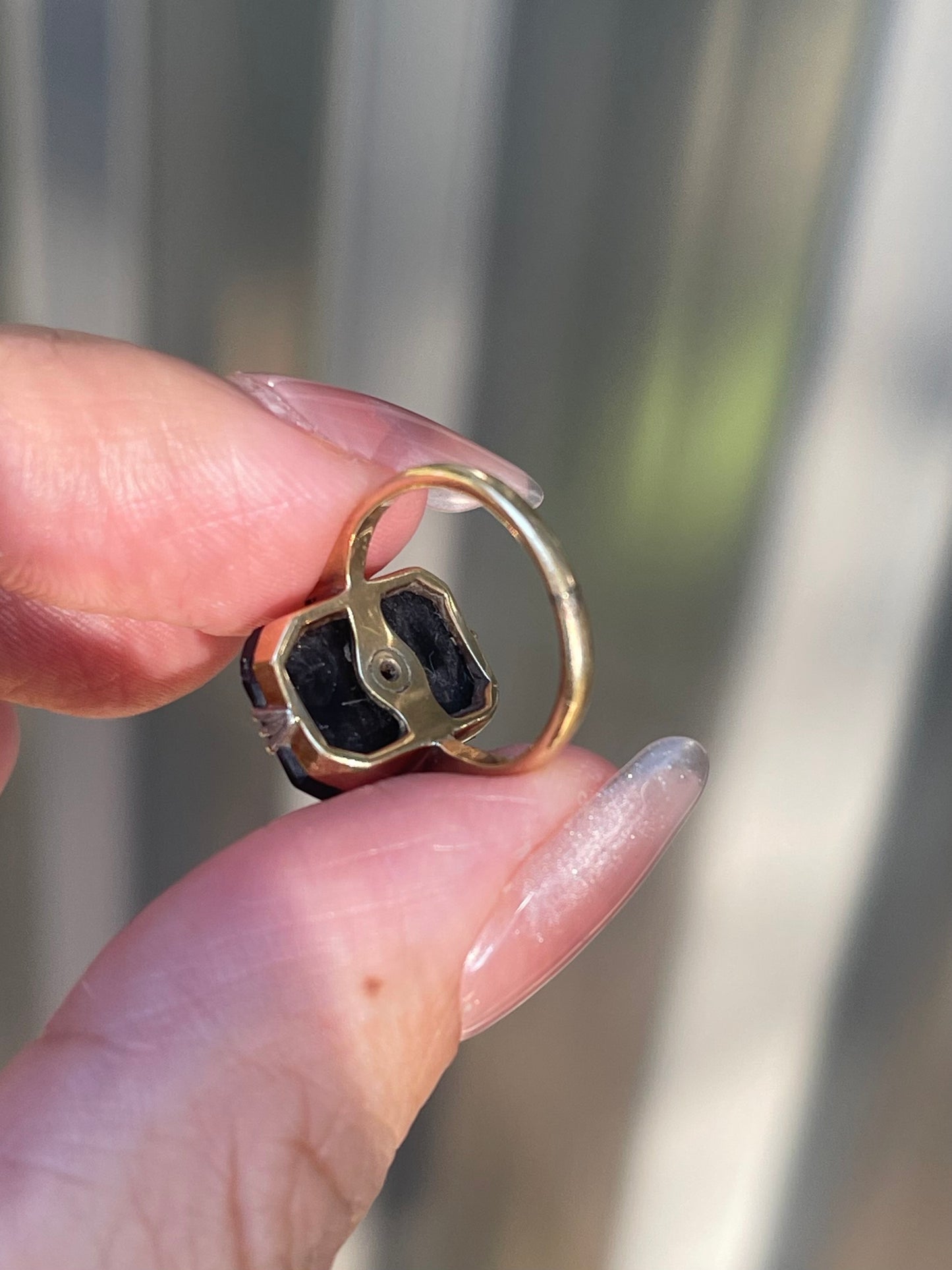 Antique Art Deco Checkerboard Cut Onyx Diamond Ring In 18ct Yellow Gold