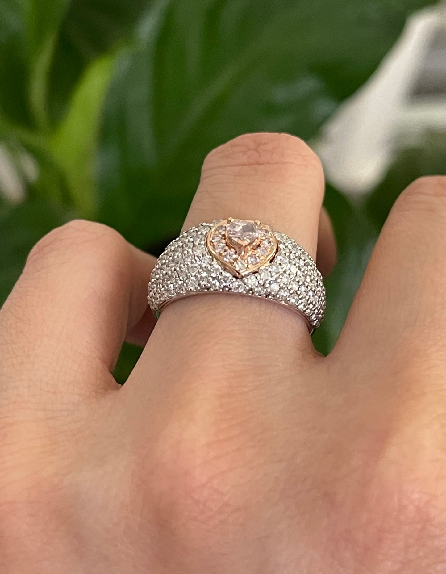 Natural Light Pink Diamond & White Diamond Love Heart Ring In 14ct Rose & White Gold
