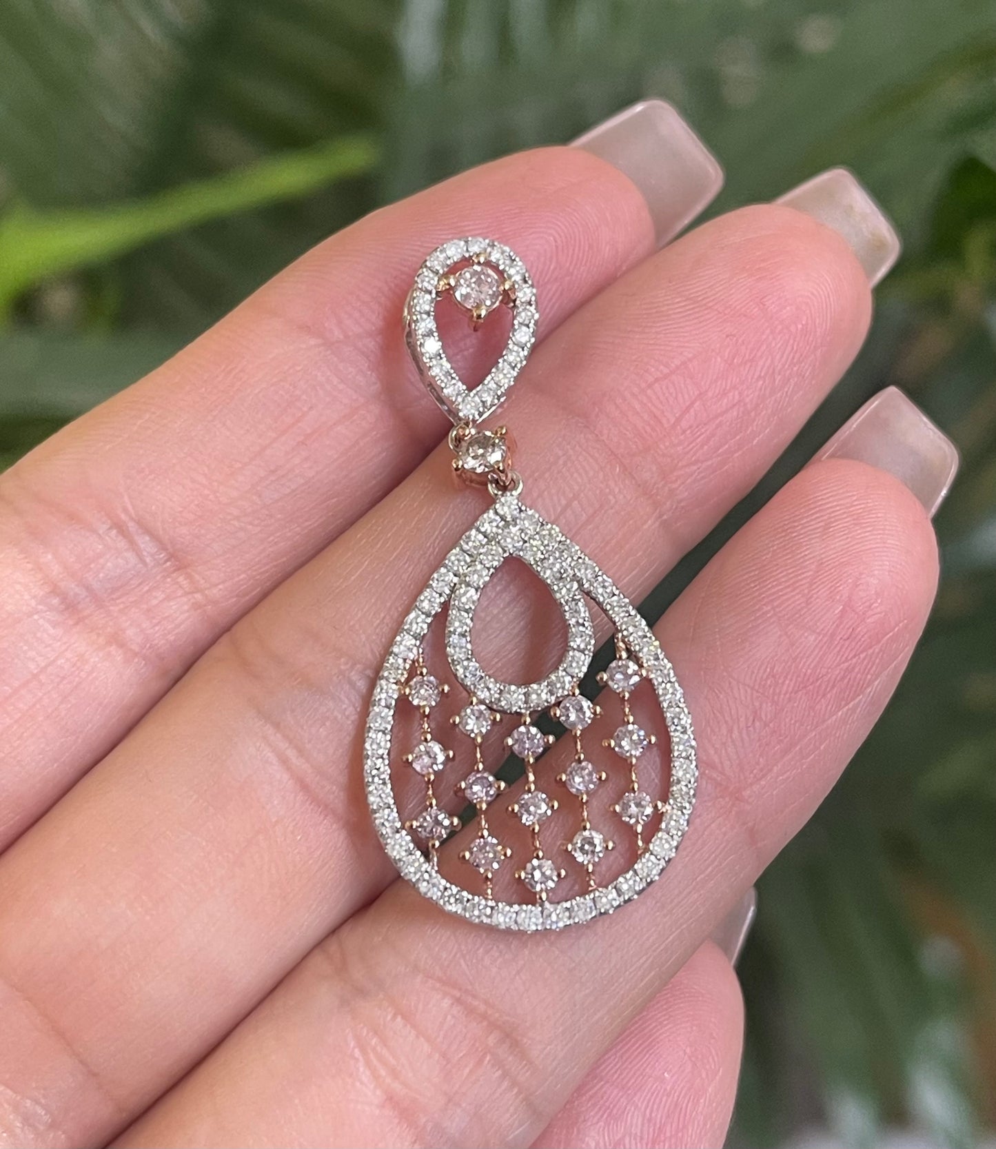 Natural Pink Diamond Halo Pendant In 14ct White Gold & Rose Gold