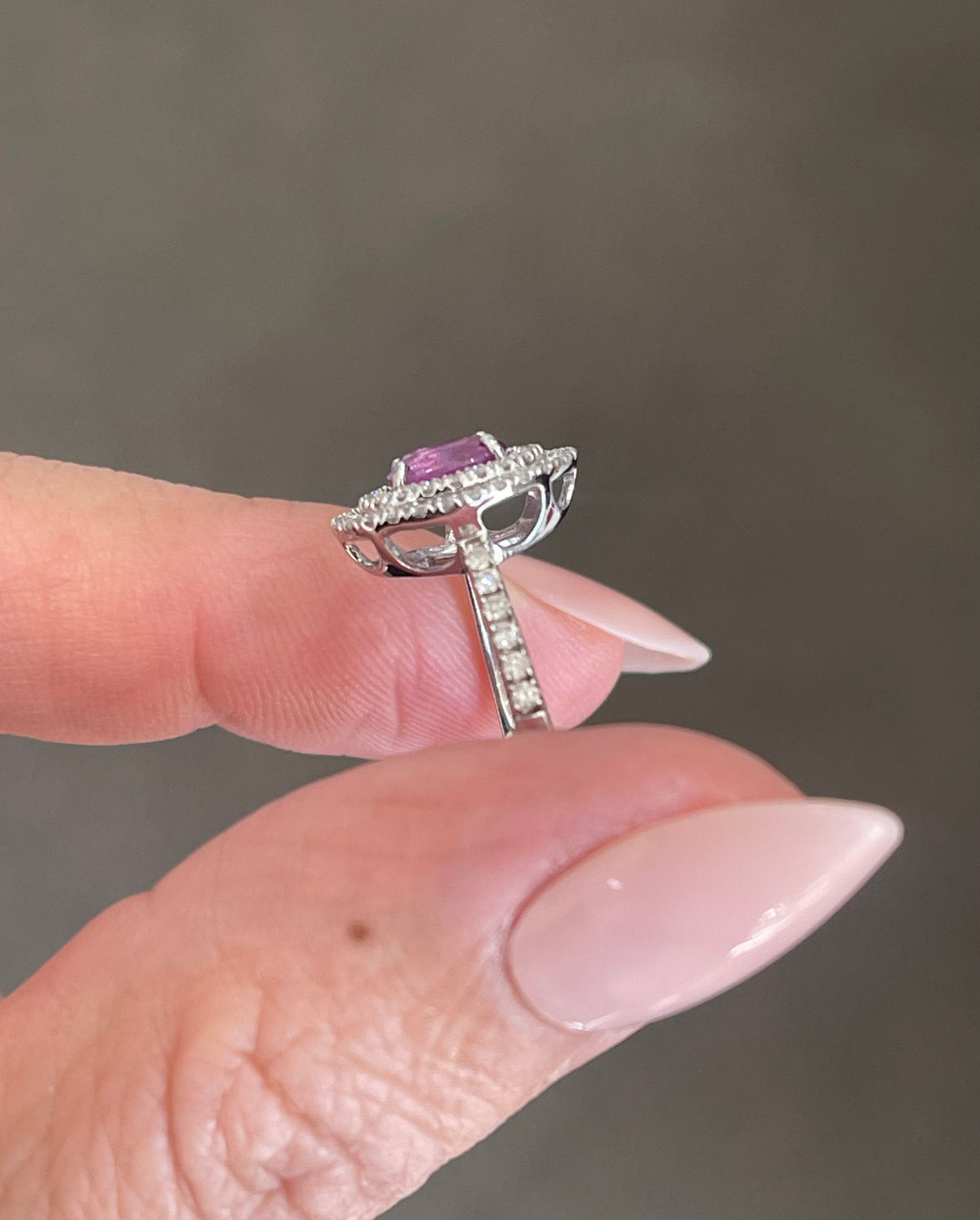 Natural Pink Sapphire Diamond Double Halo Ring In 14ct White Gold