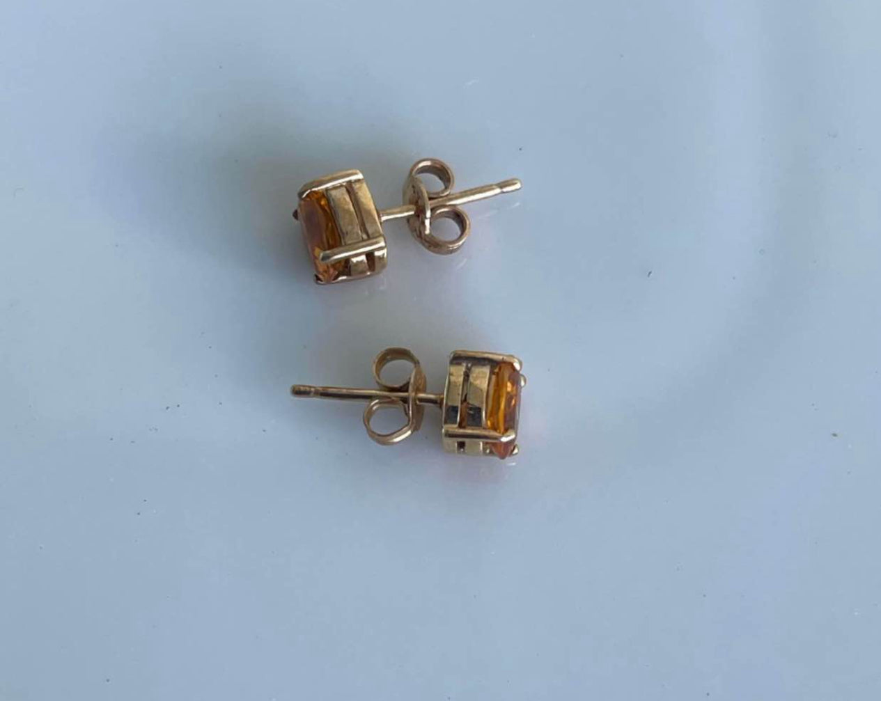 Vintage 9ct yellow gold natural citrine stud earrings