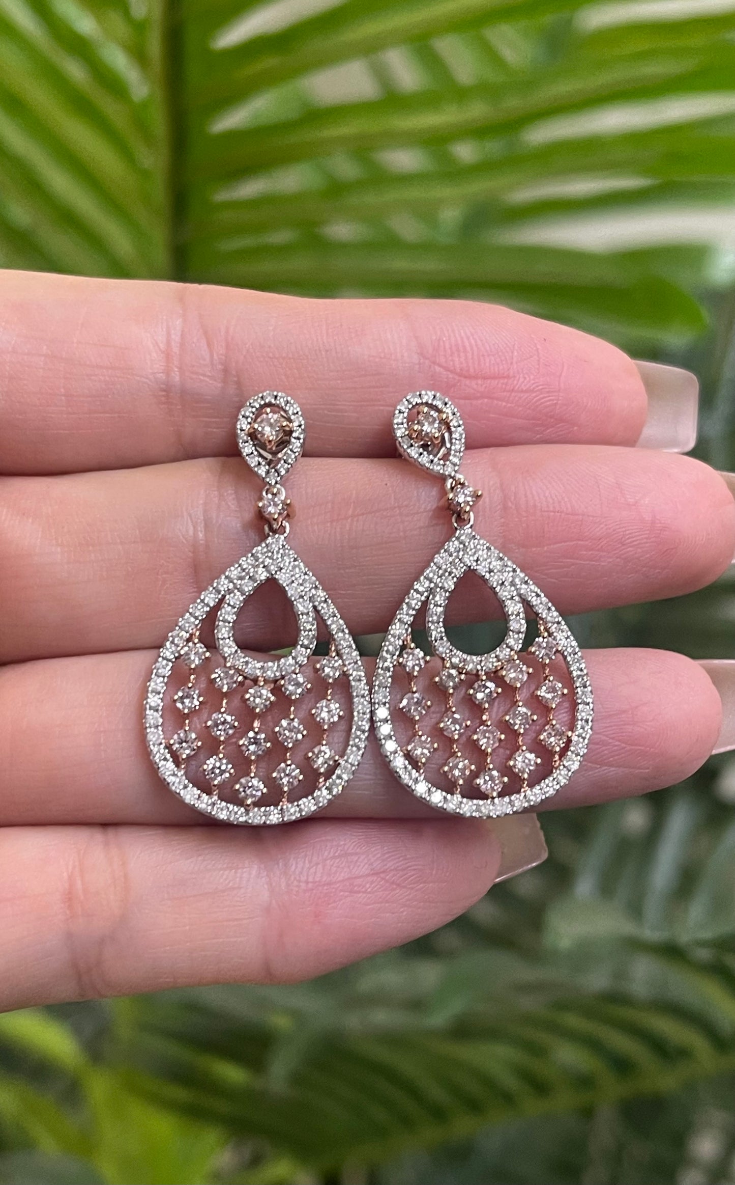 2.85ct Natural Pink Diamond Drop Earrings In 14ct White Gold & Rose Gold