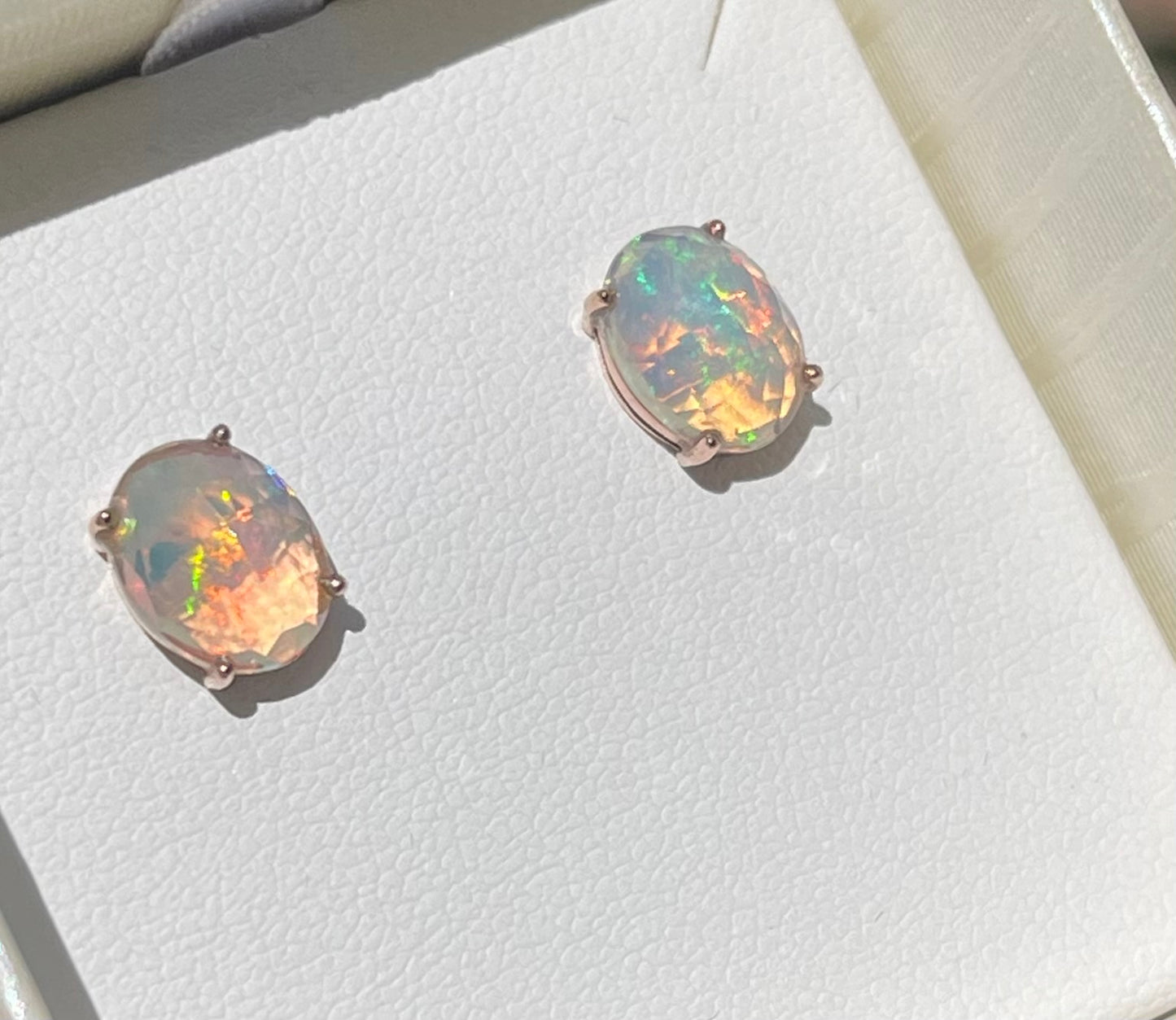 S.E. Custom 2ct Australian Crystal Opal earrings In 9ct Rose Gold