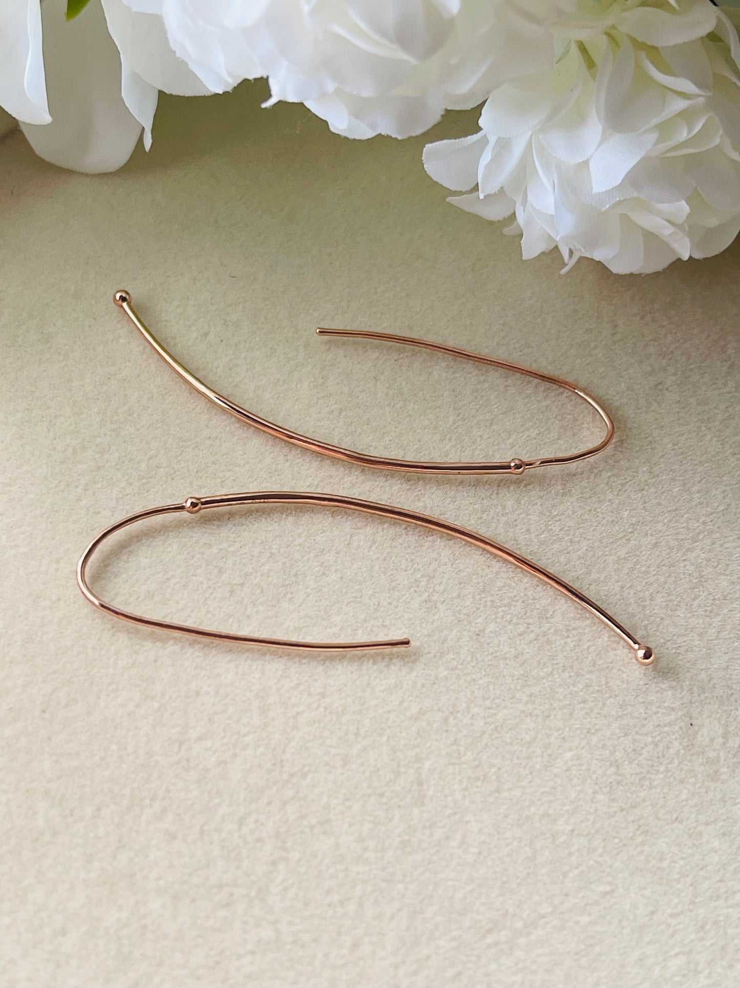 Modern Arc Long Wire Earrings In 9ct Rose Gold