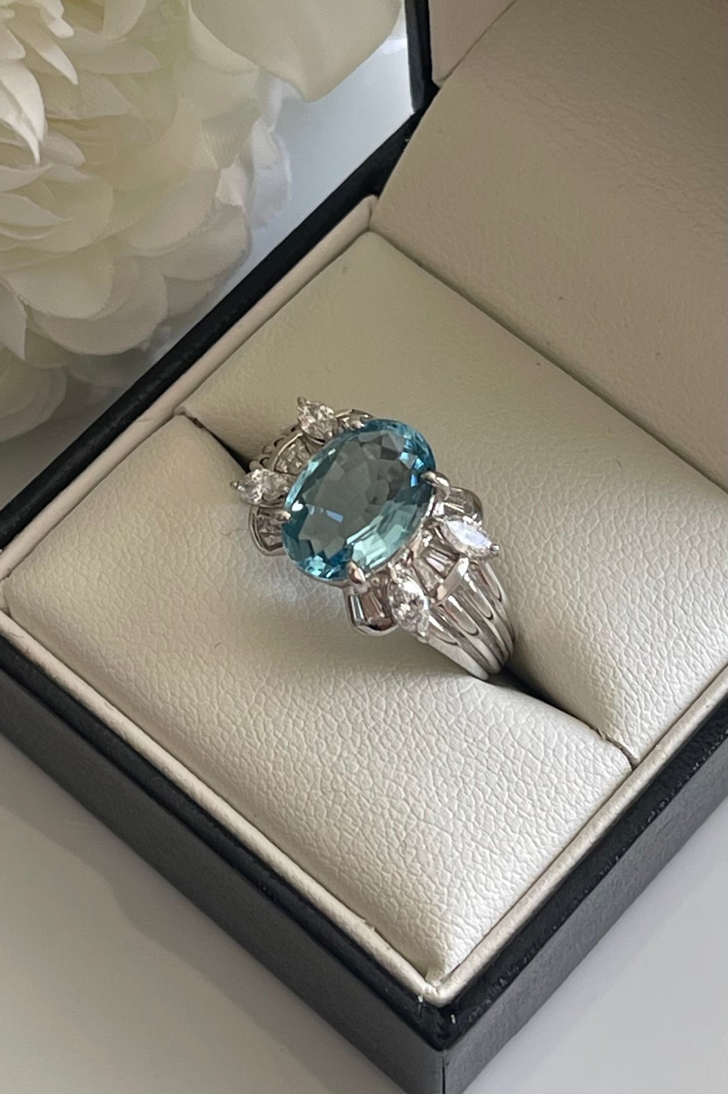 2.79ct Aquamarine 0.48ct Diamond Ring In Heavy 900 Platinum
