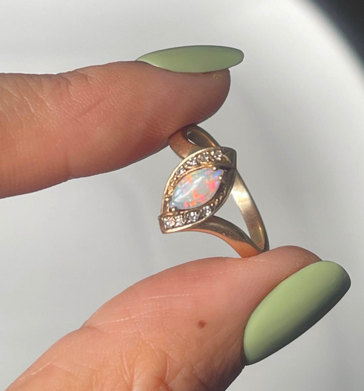 Vintage Solid Australian opal Diamond Ring In 9ct Yellow Gold