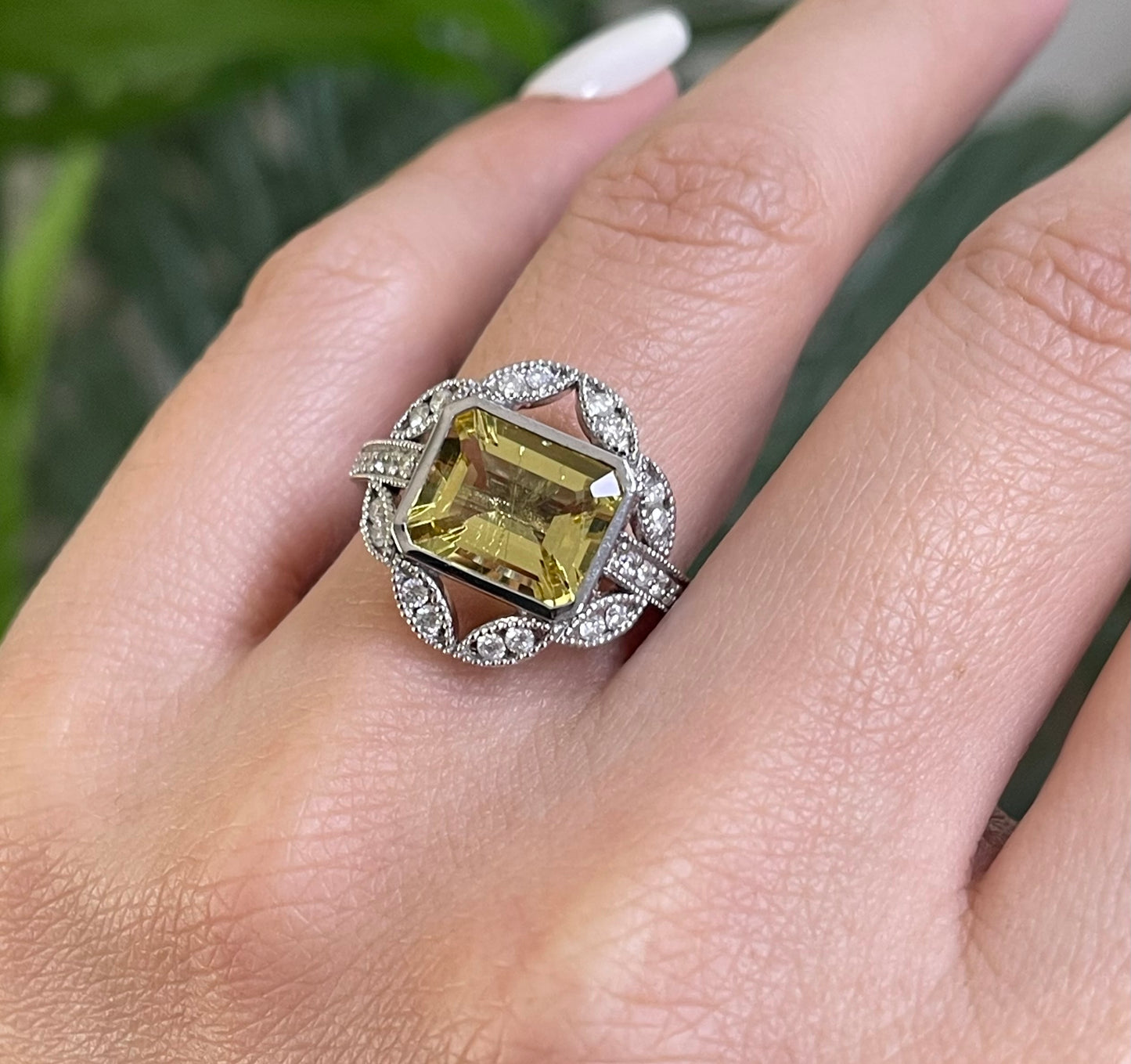 Art Deco-inspired Heliodor & Diamond Statement Ring In 14ct White Gold