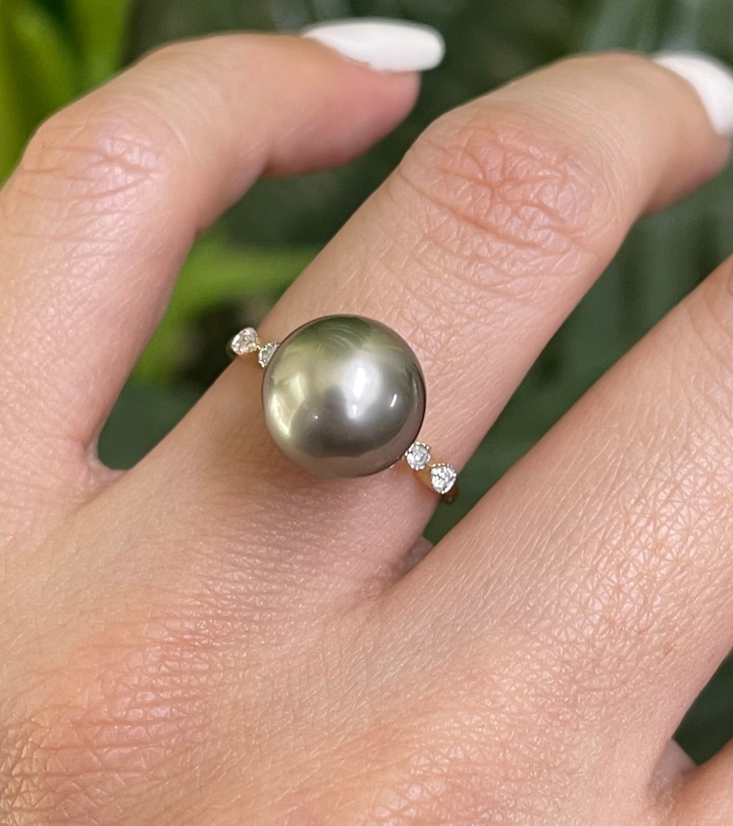 Tahitian Pearl & Diamond Ring In 14ct Yellow Gold