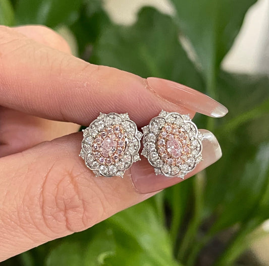 Natural Light Fancy Pink Diamond Stud Earrings In 14ct White Gold