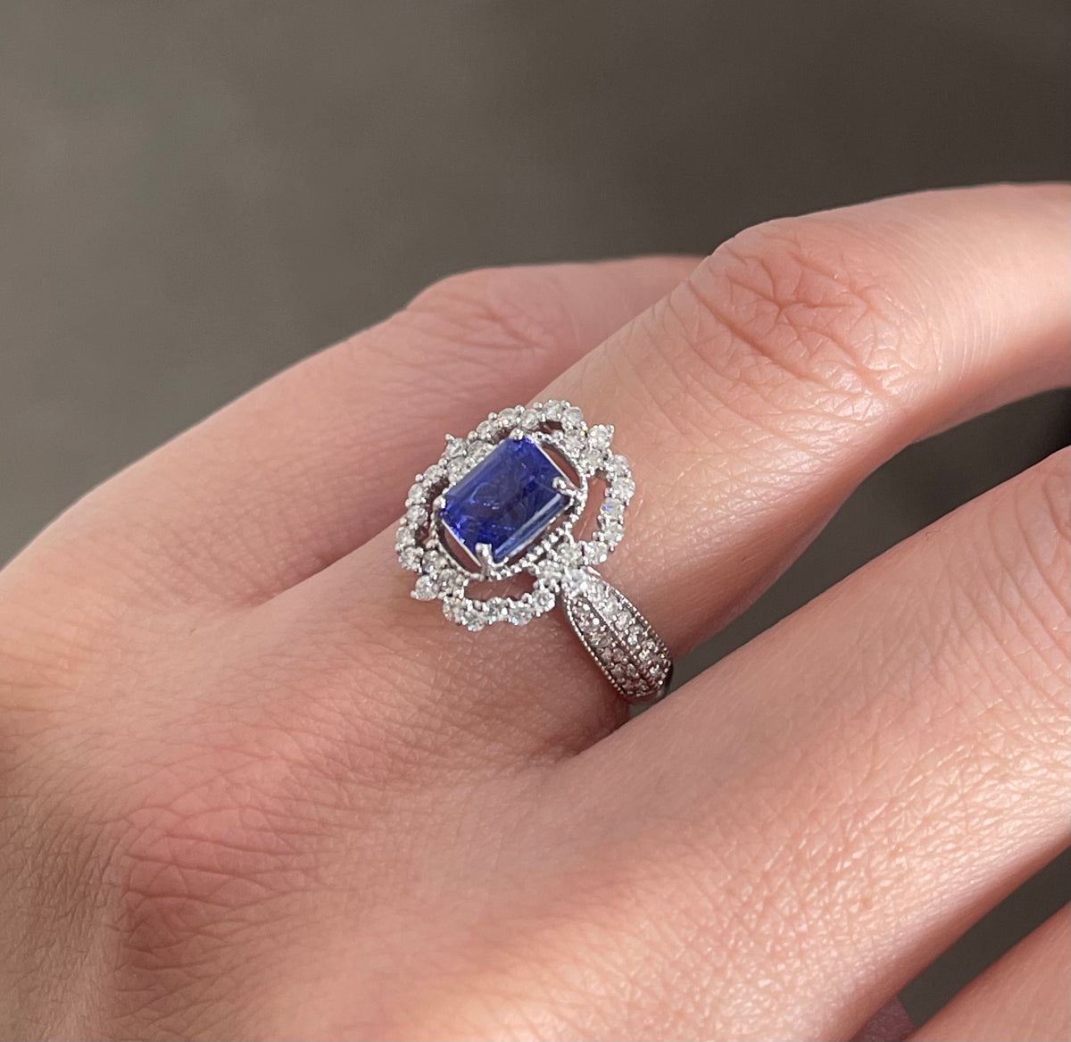 Natural Tanzanite Diamond Ring In 14ct White Gold