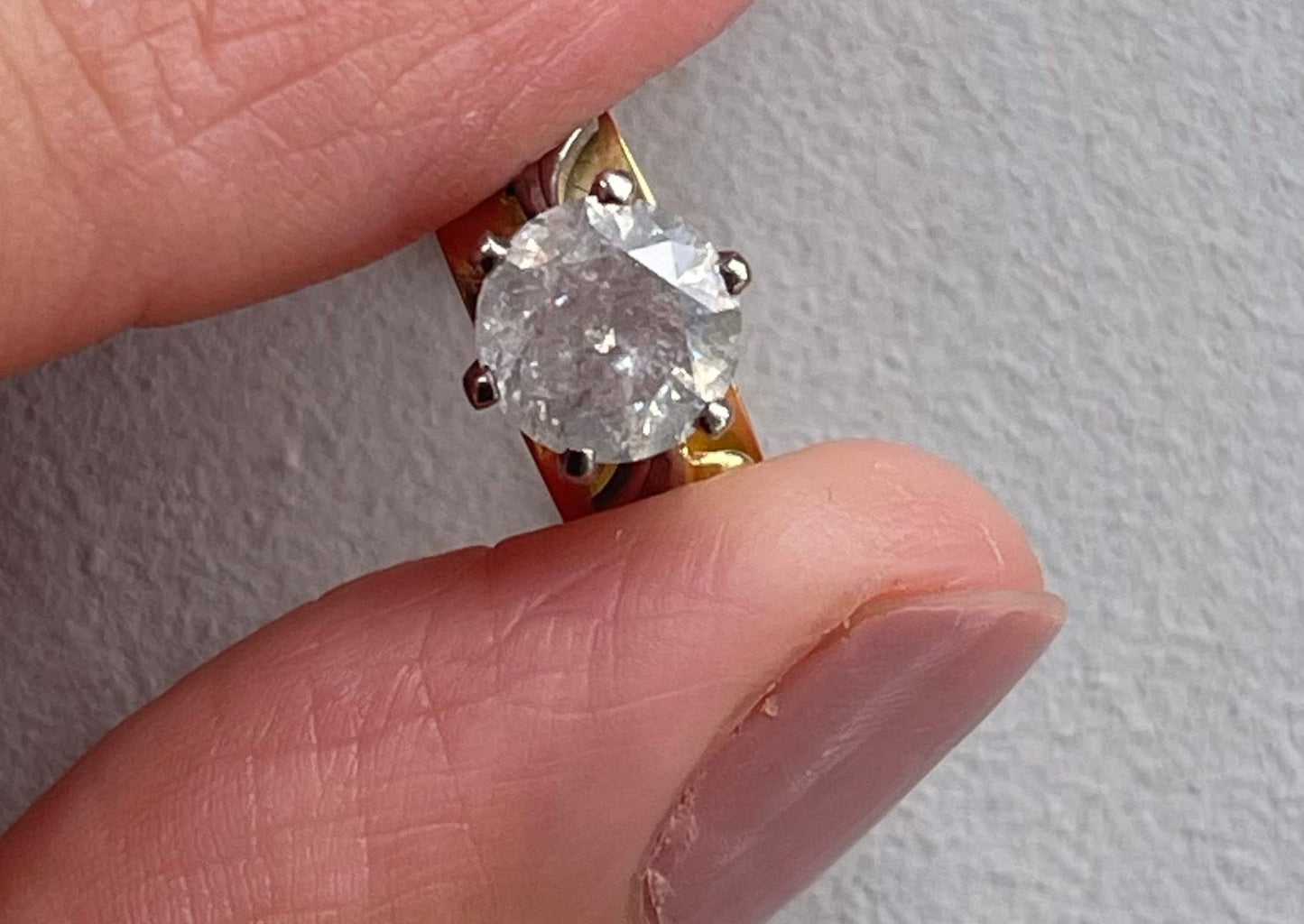 Vintage 60s 18ct yellow gold 1ct earth mined salt & pepper diamond solitaire ring