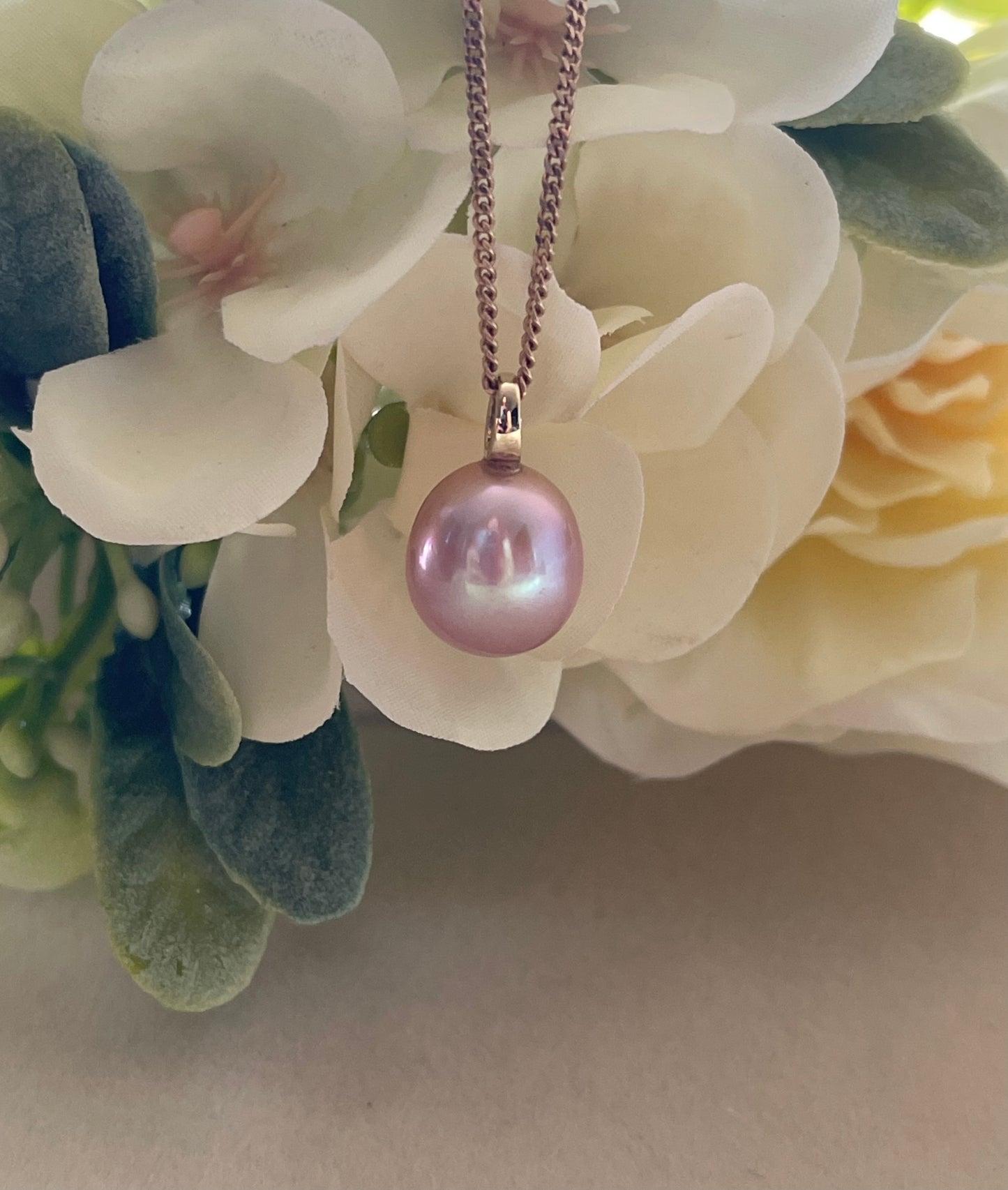 9ct yellow gold genuine natural pink purple colored pearl pendant
