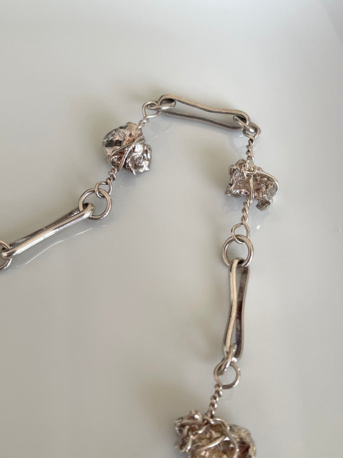 Vintage 70grams 66cm money bag / nugget chain necklace In Sterling Silver