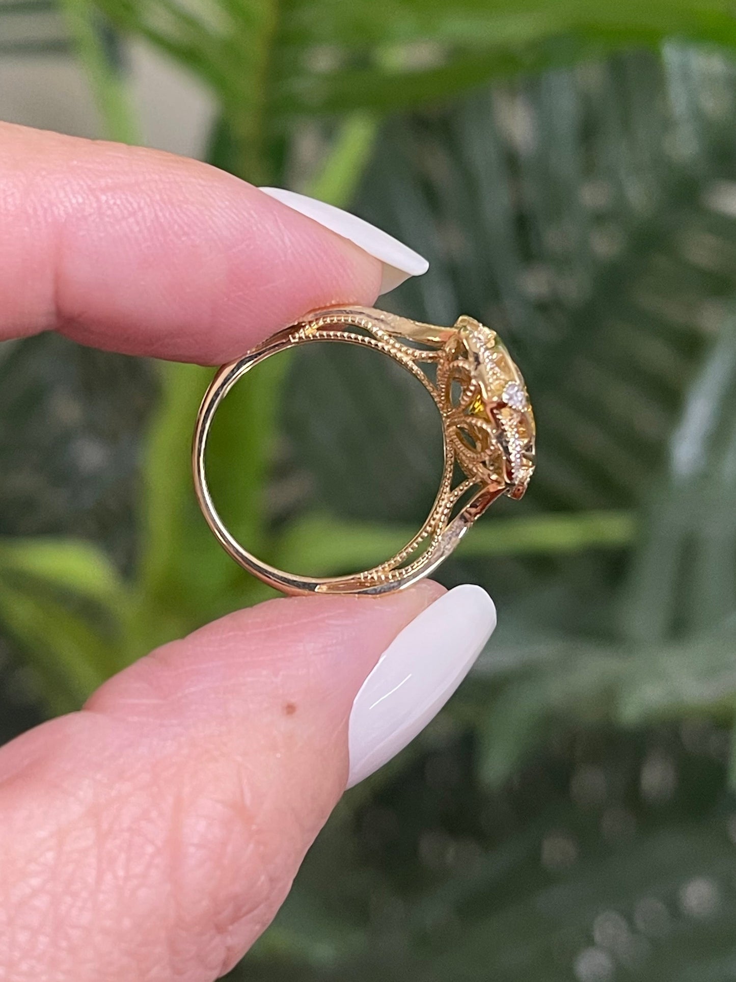 Art Deco Style Natural Heliodor Diamond Ring In 14ct Yellow Gold