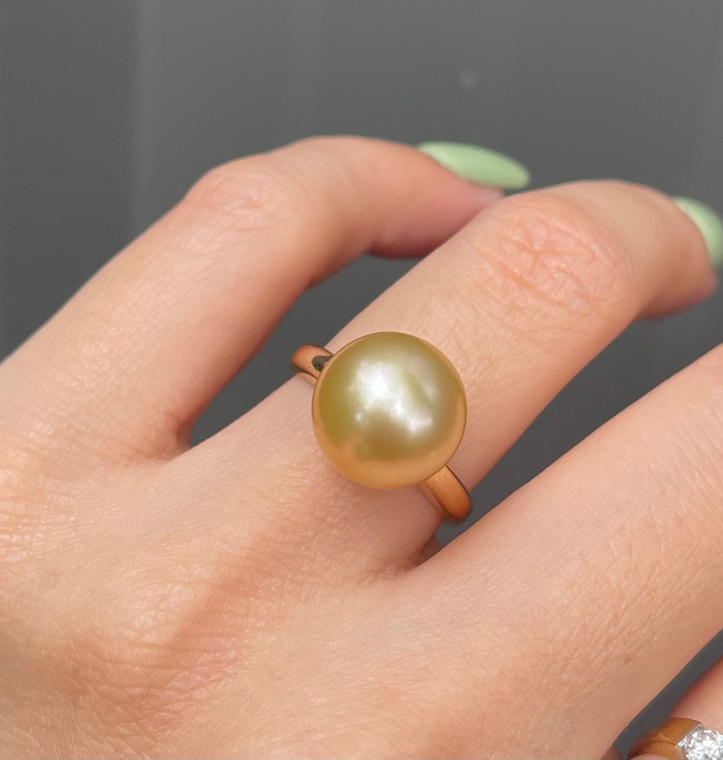 Golden South Sea Pearl Ring With Diamond In 9ct Yellow Gold